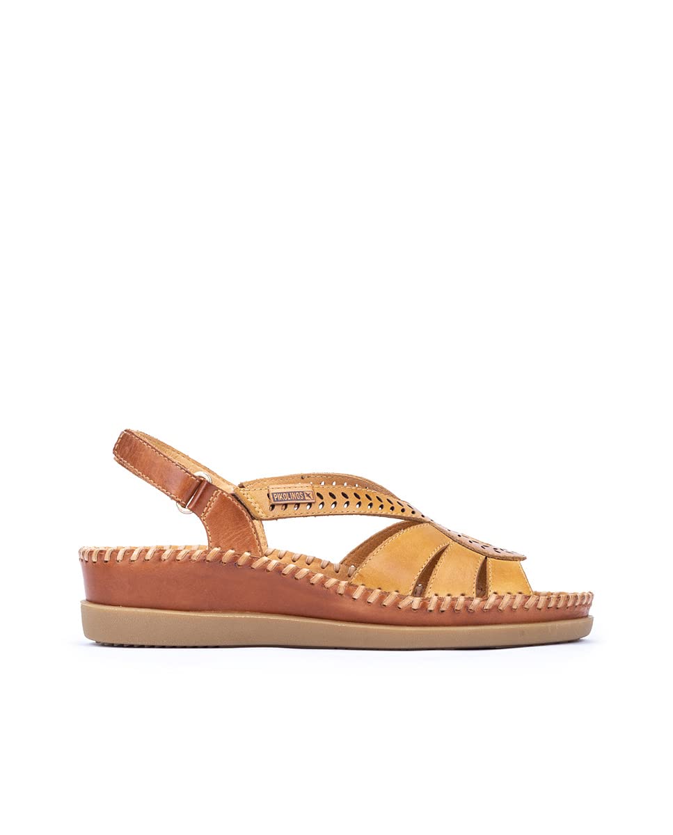 PIKOLINOS Women's Leather Wedge Sandals - Comfortable Honey Color Slip-On Shoes for Casual Wear, Beach & Summer Outfits