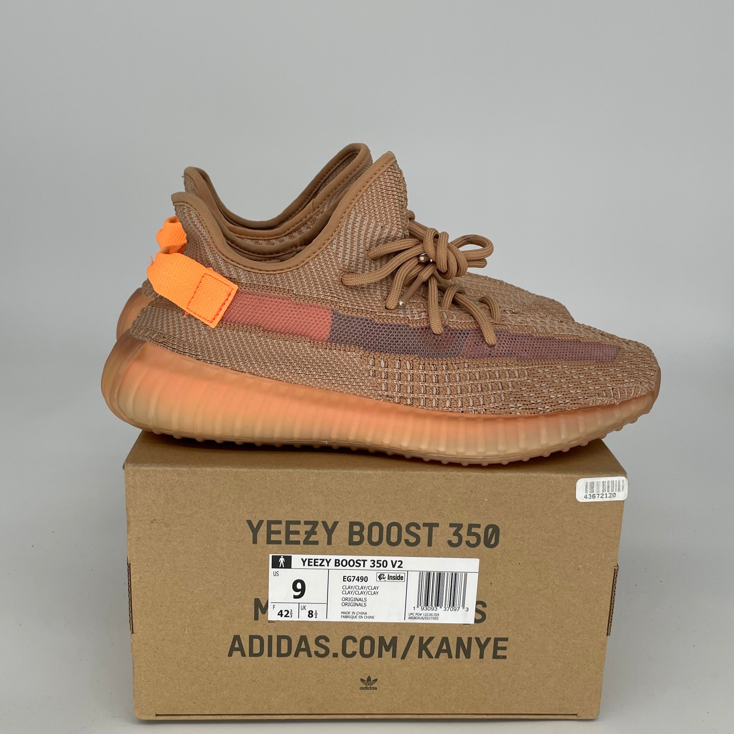Adidas Yeezy Boost 350 V2 Clay Sneakers - Men's Size 9 (EG7490) | Comfortable Running Shoes for Gym, Jogging & Casual Wear
