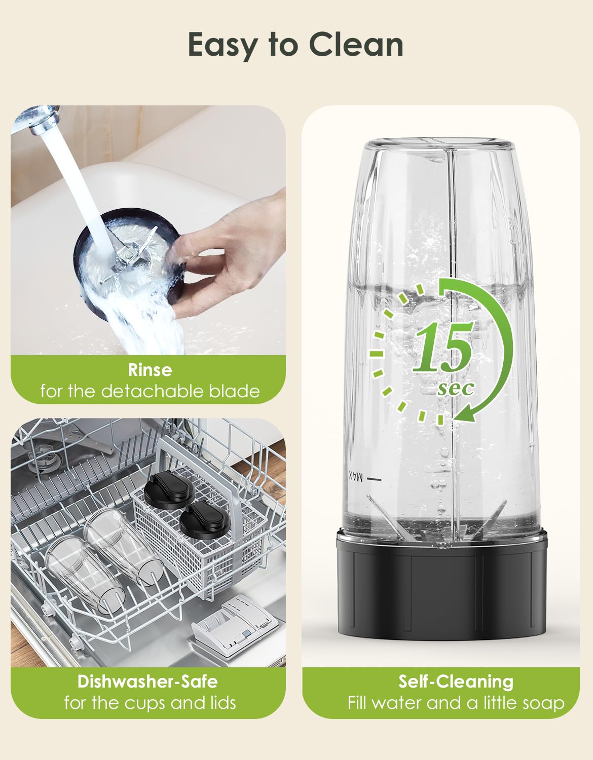 1100W High-Speed Smoothie Blender for Protein Shakes, Frozen Drinks & Baby Food - Personal Blender with 2 Travel Cups & Lids - Perfect for Kitchen, Gym & On-the-Go Nutrition - Blender & Grinder Combo for Smoothies, Shakes & Meal Prep