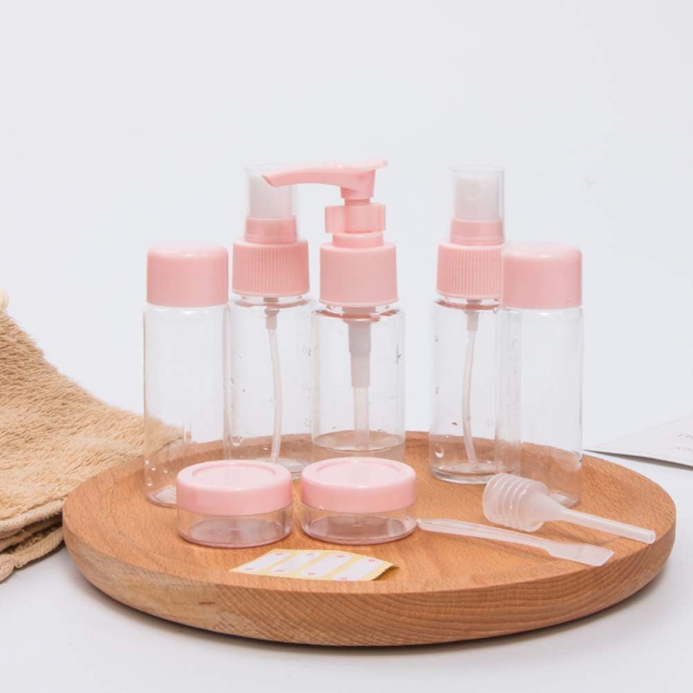 WENGTY Portable Travel Cosmetic Bottles Set - Leak-Proof Plastic Spray & Press Bottles for Makeup, Toiletries, Skincare (Pink) | Perfect for Air Travel, Gym, Vacation & Daily Organizing