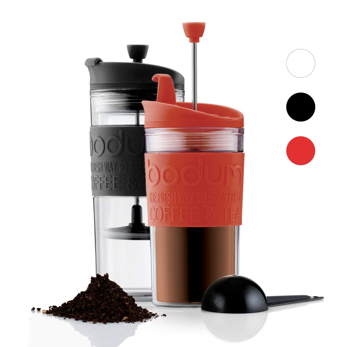 Bodum Travel Press Coffee Maker – Double Wall Insulated, 12 oz (0.35L) Portable French Press with Flip Top Lid – Perfect for Camping, Office & On-the-Go Coffee Lovers (Off White)