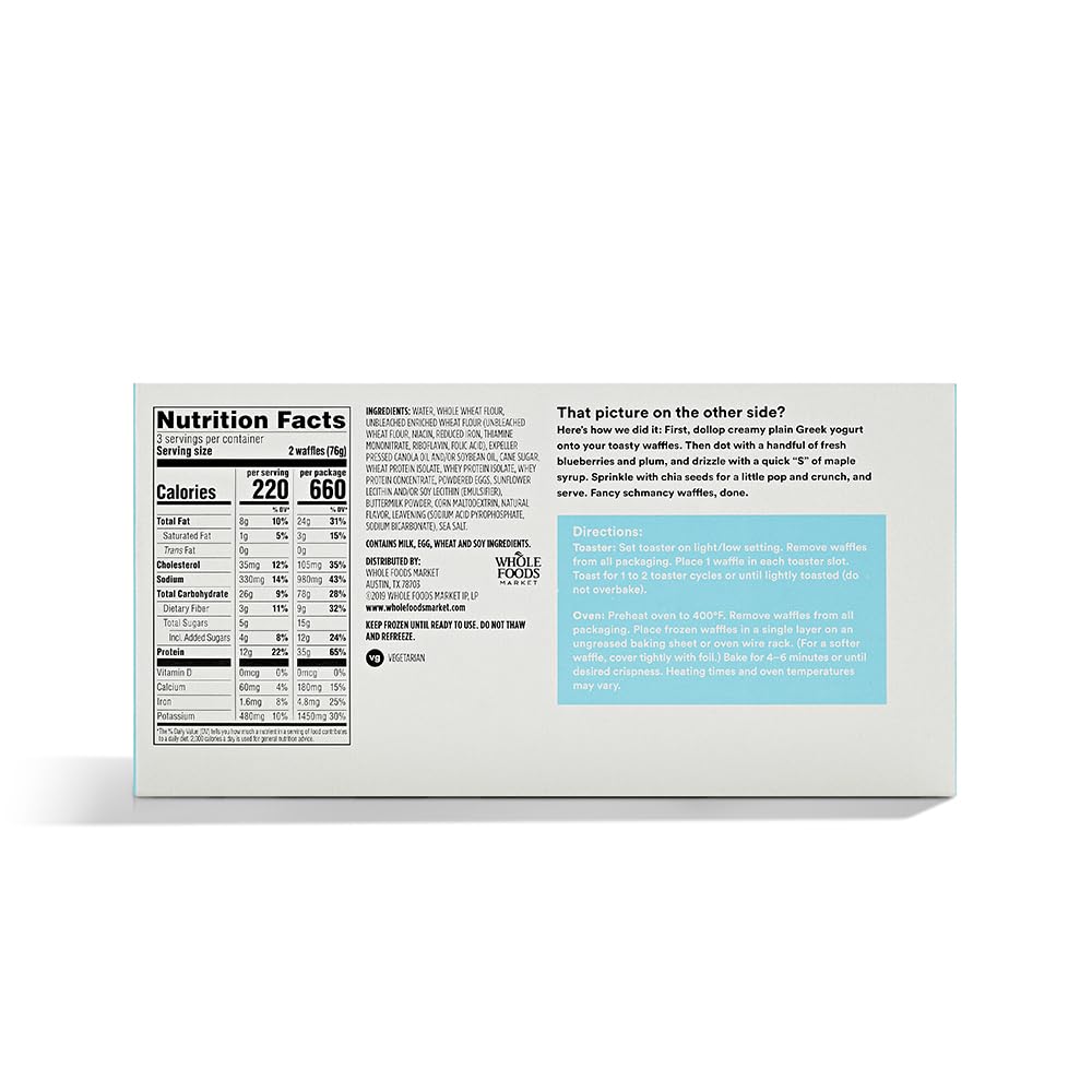 365 by Whole Foods Market Protein Buttermilk Waffles - 6 Count (8 oz) | High-Protein Breakfast for Active Lifestyles & Quick Morning Meals