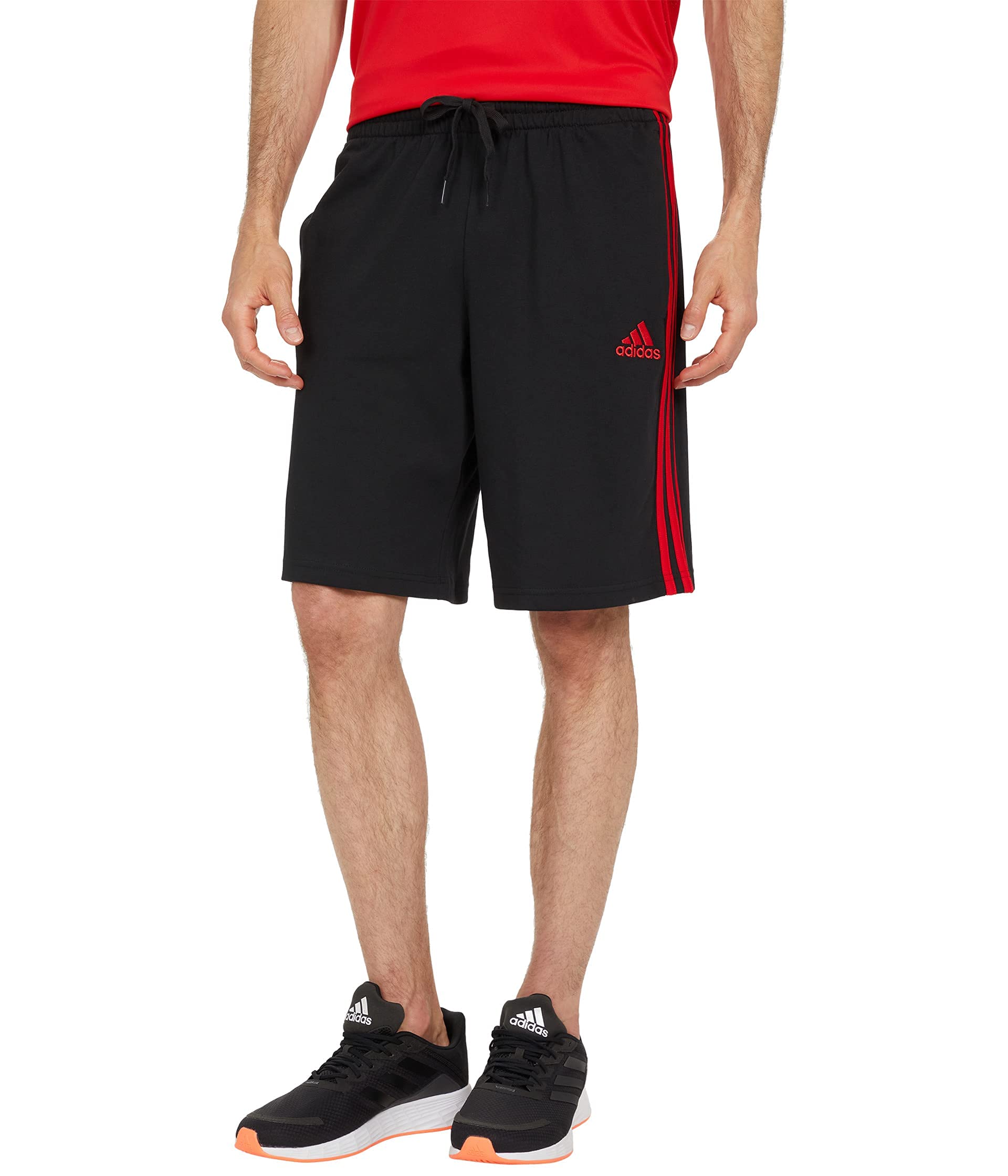 adidas Men's Essentials Shorts - Black/Scarlet, X-Large - Comfortable Athletic Shorts for Running, Gym & Casual Wear
