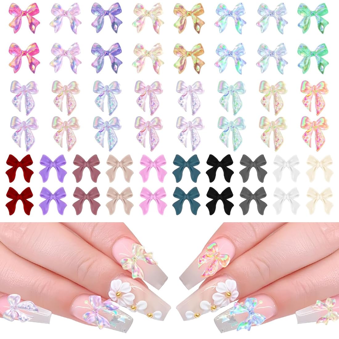 100pcs 3D Nail Art Decorations Set - DIY Nail Charms, Rhinestones, Bows for Manicure & Phone Case Decoration - Perfect for Nail Salons, Home DIY & Gift Giving