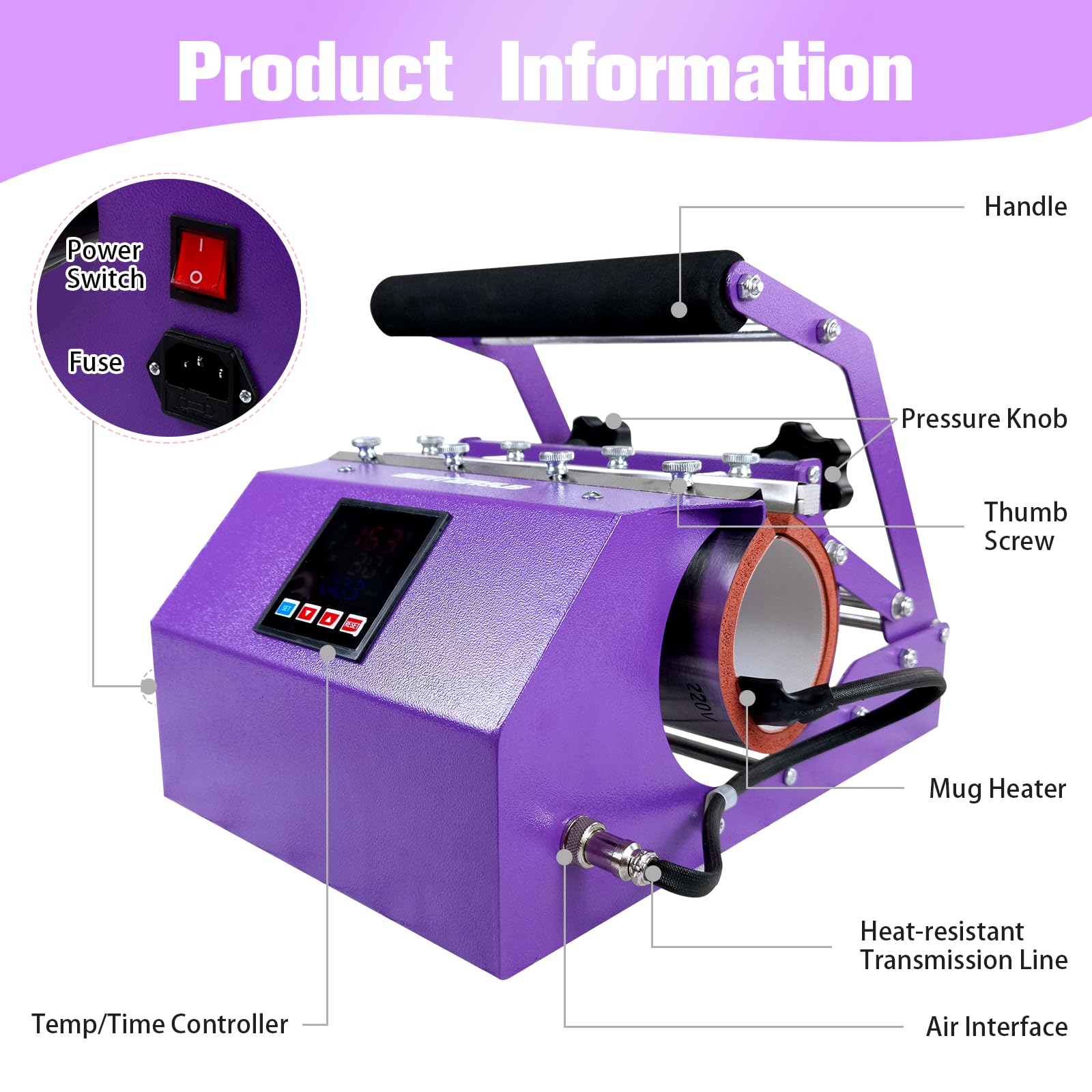 BetterSub 3-in-1 Sublimation Heat Press Machine for 11oz-40oz Tumbler Mugs - Compatible with 11oz, 15oz, 16oz, 20oz, 30oz & 40oz Straight/Skinny Tumblers - Purple Heat Transfer Mug Press for DIY Crafts, Gifts & Small Business Use