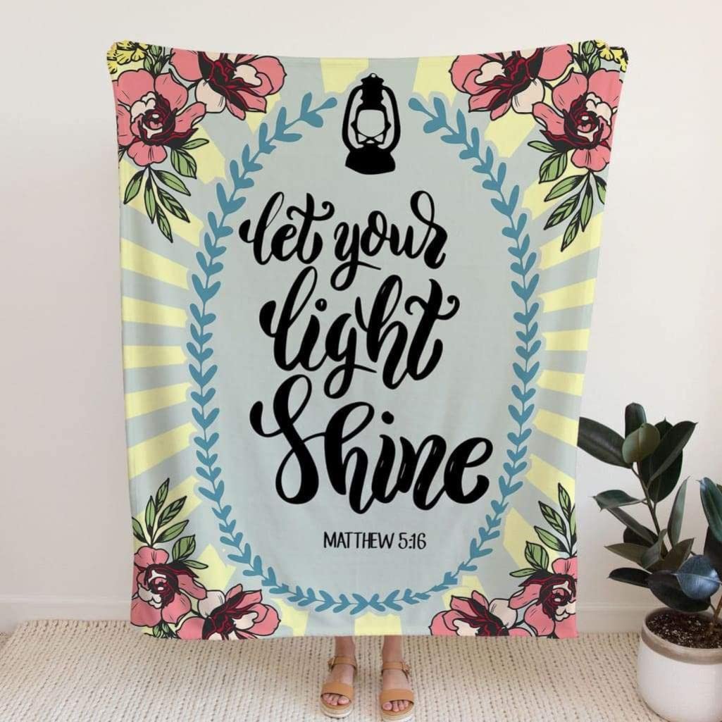 Matthew 5:16 Let Your Light Shine - Inspirational Christian Fleece Prayer Blanket with Bible Verse - Religious Gift for Worship, Bible Study & Comfort - Soft Jesus Blanket for Church, Home & Prayer Groups