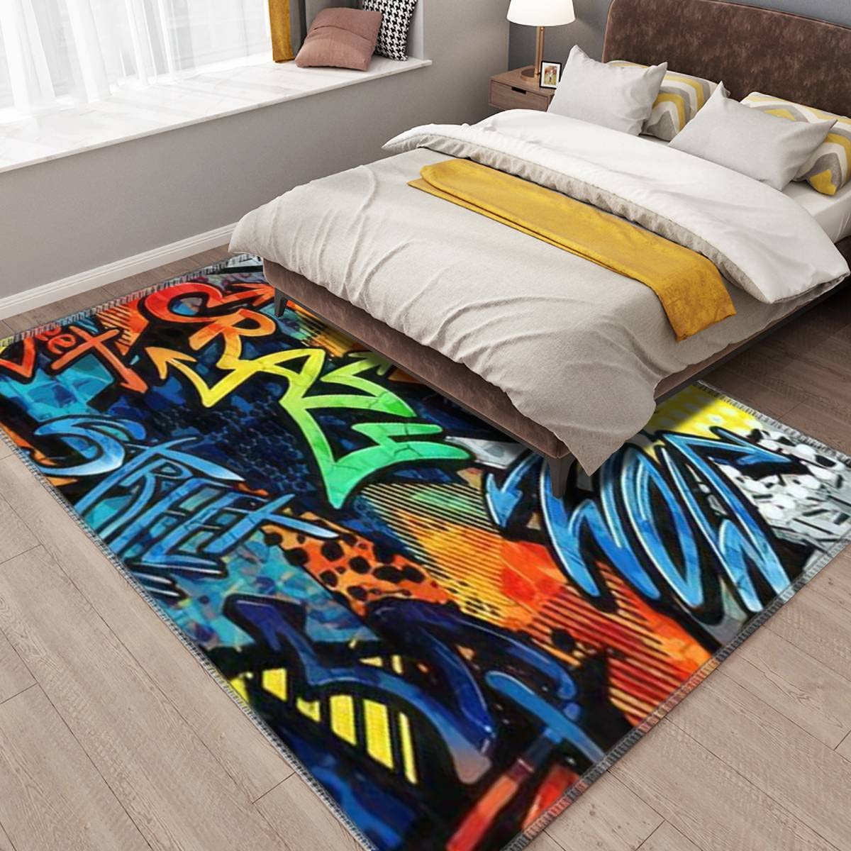 Modern Abstract Area Rugs for Living Room, Kitchen, Bedroom - Stain Resistant Carpet Mat with Graffiti Pattern & Paint Drips - Rectangular Home Decor for Dorm, Office, Nursery & Entryway