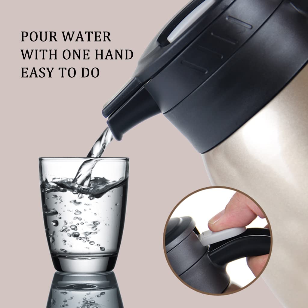 Premium 304 Stainless Steel Double-Walled Vacuum Insulated Coffee Carafe - 2L Thermal Flask with Straight Plug Lid & Ergonomic Handle - Keeps Tea, Coffee & Water Hot/Cold for Hours - Perfect for Office, Home, Camping & Outdoor Use (Silver)