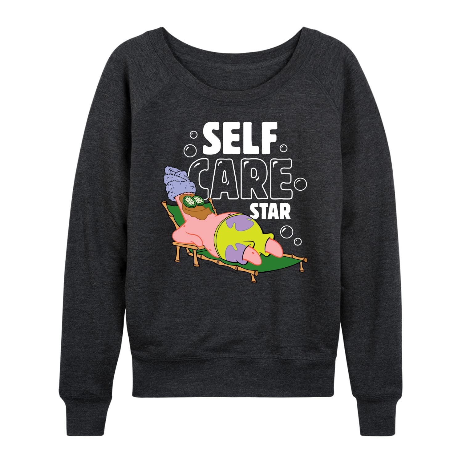 SpongeBob SquarePants Women's Lightweight French Terry Pullover Hoodie - Self Care Star Graphic Sweatshirt - Cozy Lounge Wear for Women, Casual Outfit, Gift for Fans