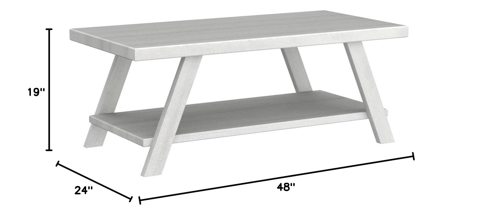 Roundhill Furniture Athens Contemporary Wood Shelf Coffee Table - White - Modern Living Room Centerpiece for Books, Decor & Storage