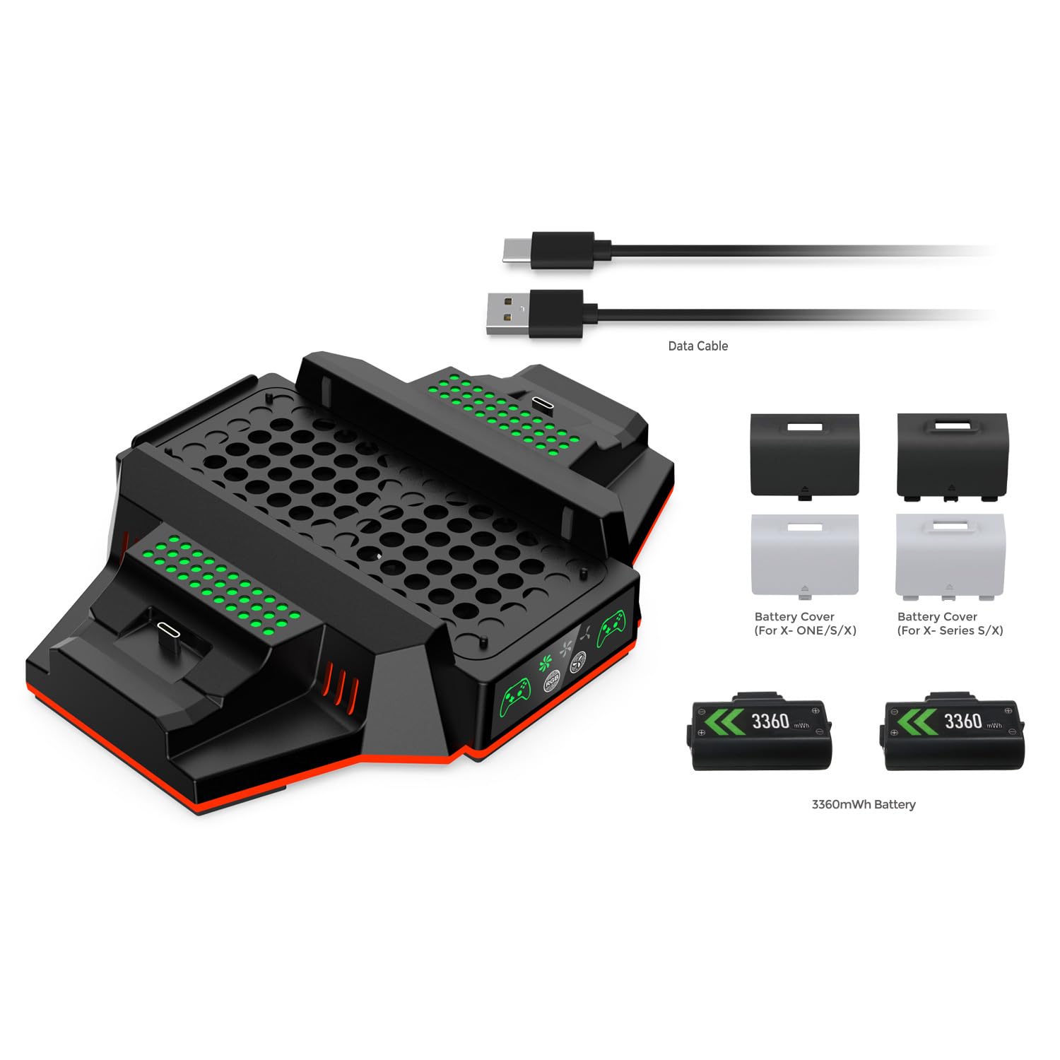 Xbox Series S Cooling Stand & Charging Station with RGB Lights - Dual Controller Charger, Cooling Fan Accessory & 2 Rechargeable Battery Packs (Black) - Perfect for Gaming Sessions & Console Protection