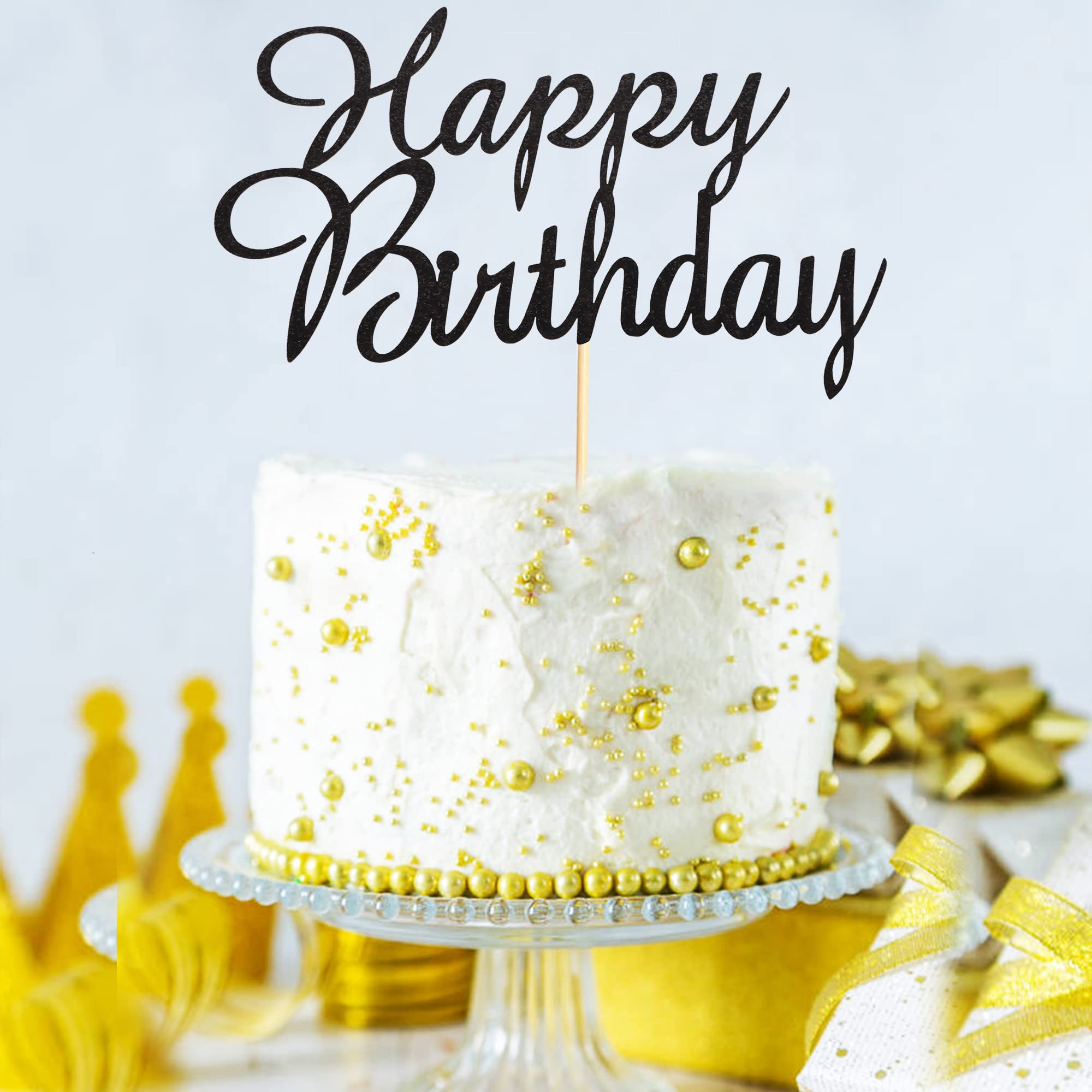 Happy Birthday Cake Topper Set - Black Glitter Cake Decorations for Kids & Adults | Birthday Party Supplies for Cakes, Cupcakes & Desserts