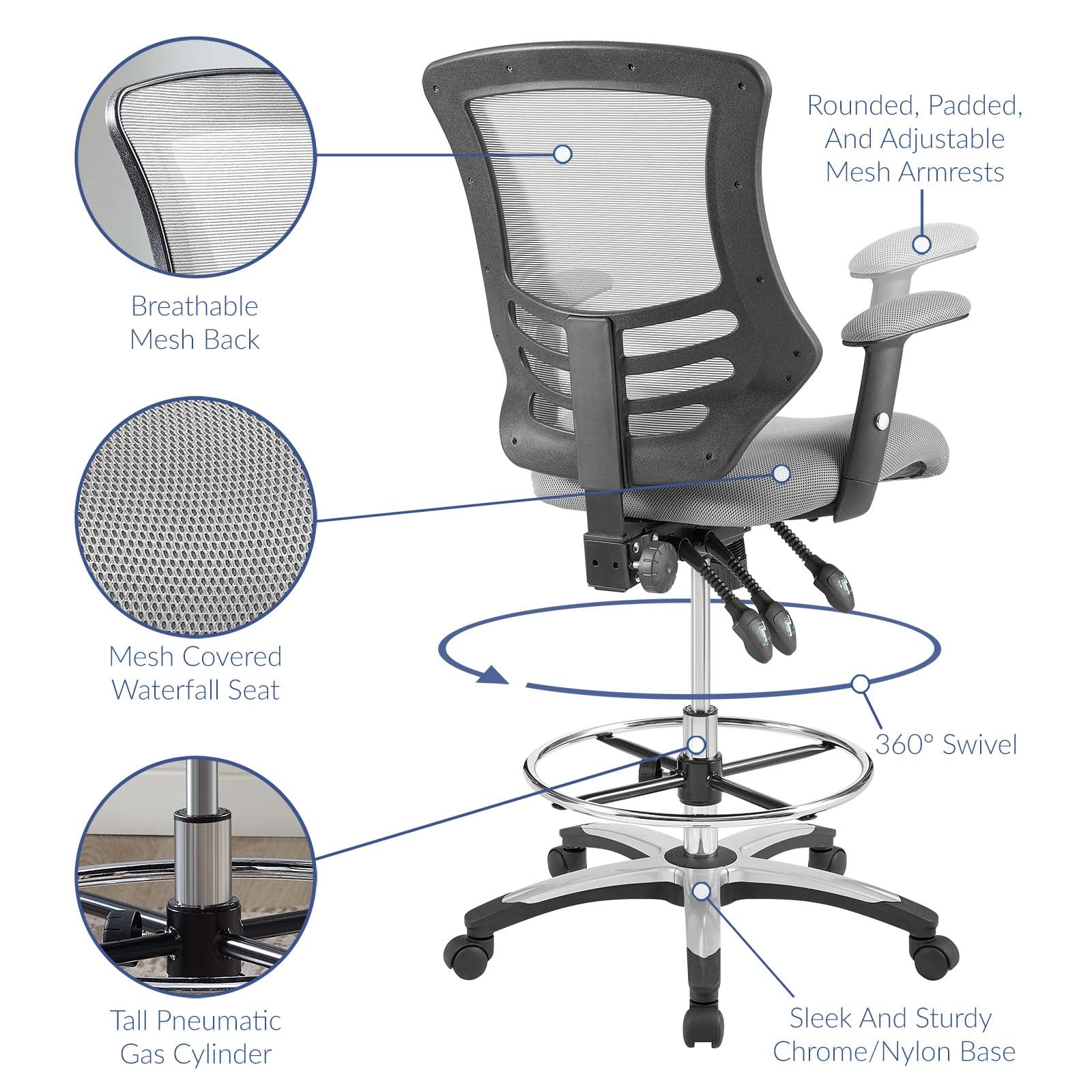 Ergonomic Mesh Drafting Chair with Adjustable Height & Lumbar Support - Perfect for Architects, Designers & Home Office Workspaces