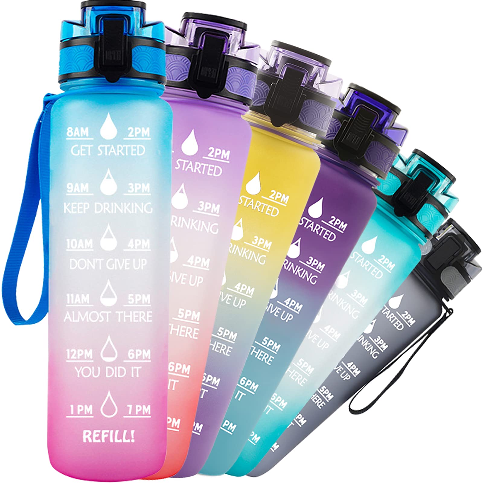 TACGEA 32oz Motivational Water Bottle with Time Marker - BPA Free, Leakproof Sports Water Bottle for Gym, Hiking & Office - Blue & Pink - Stay Hydrated During Workouts, Travel & Daily Use