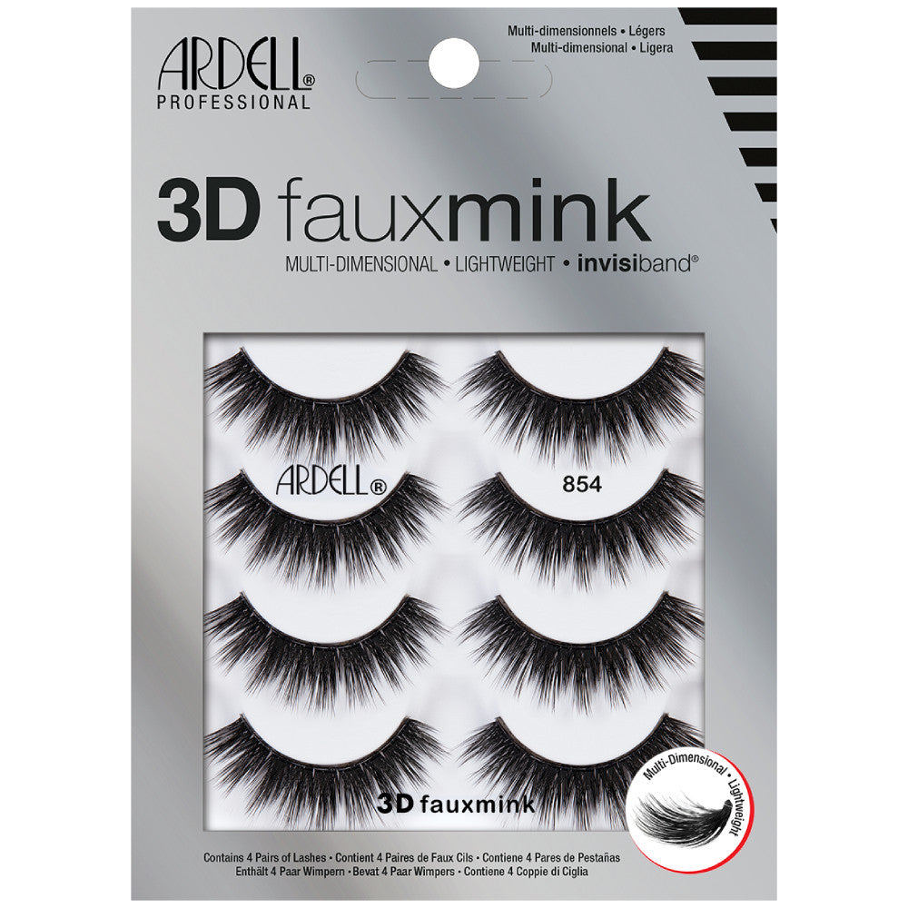 Ardell 3D Faux Mink Lashes #854 - 4 Pack Natural Looking False Eyelashes for Everyday Wear & Special Occasions