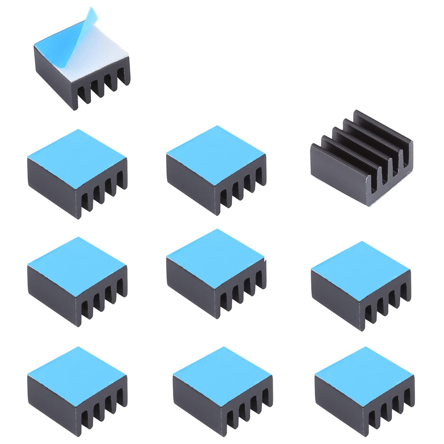 10PCS Small Aluminum Heatsinks 9x9x5mm with Thermal Tape - for GPU, IC Chips & VRAM Cooling