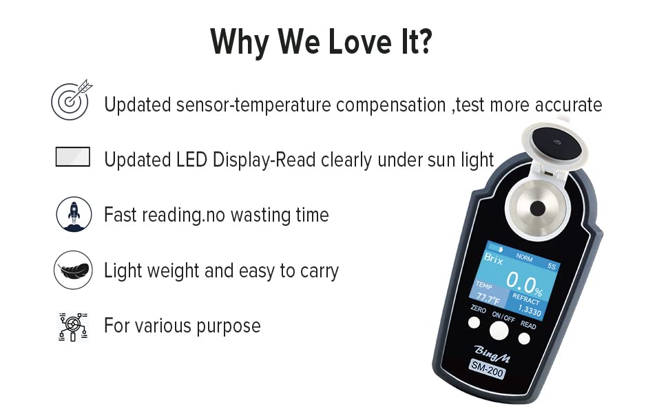 Digital Refractometer 0-58% Brix Tester - High Accuracy Sugar Content Meter for Beverages, Kombucha, Fruit Juice, Drinking Water | Portable Refractive Index Analyzer | Ideal for Home Brewing, Winemaking & Food Processing