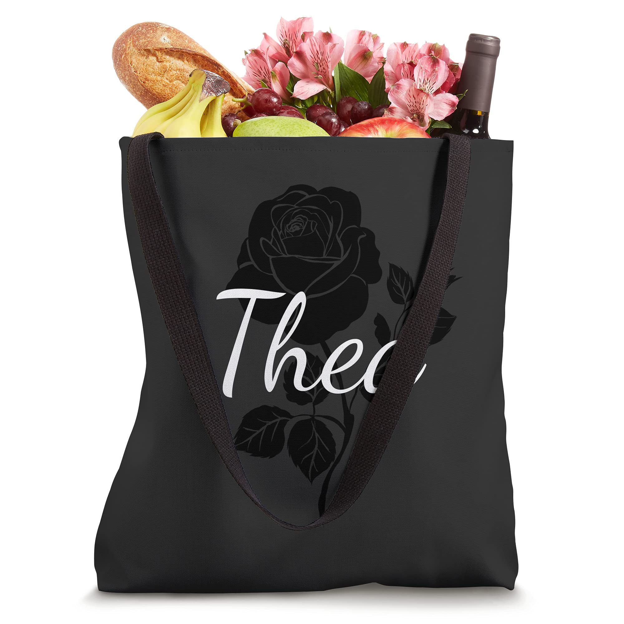 Custom Black Rose Gray Floral Personalized Tote Bag - Thea - Unique Gift for Women, Mom, Friend - Perfect for Shopping, Work, Travel & Daily Use