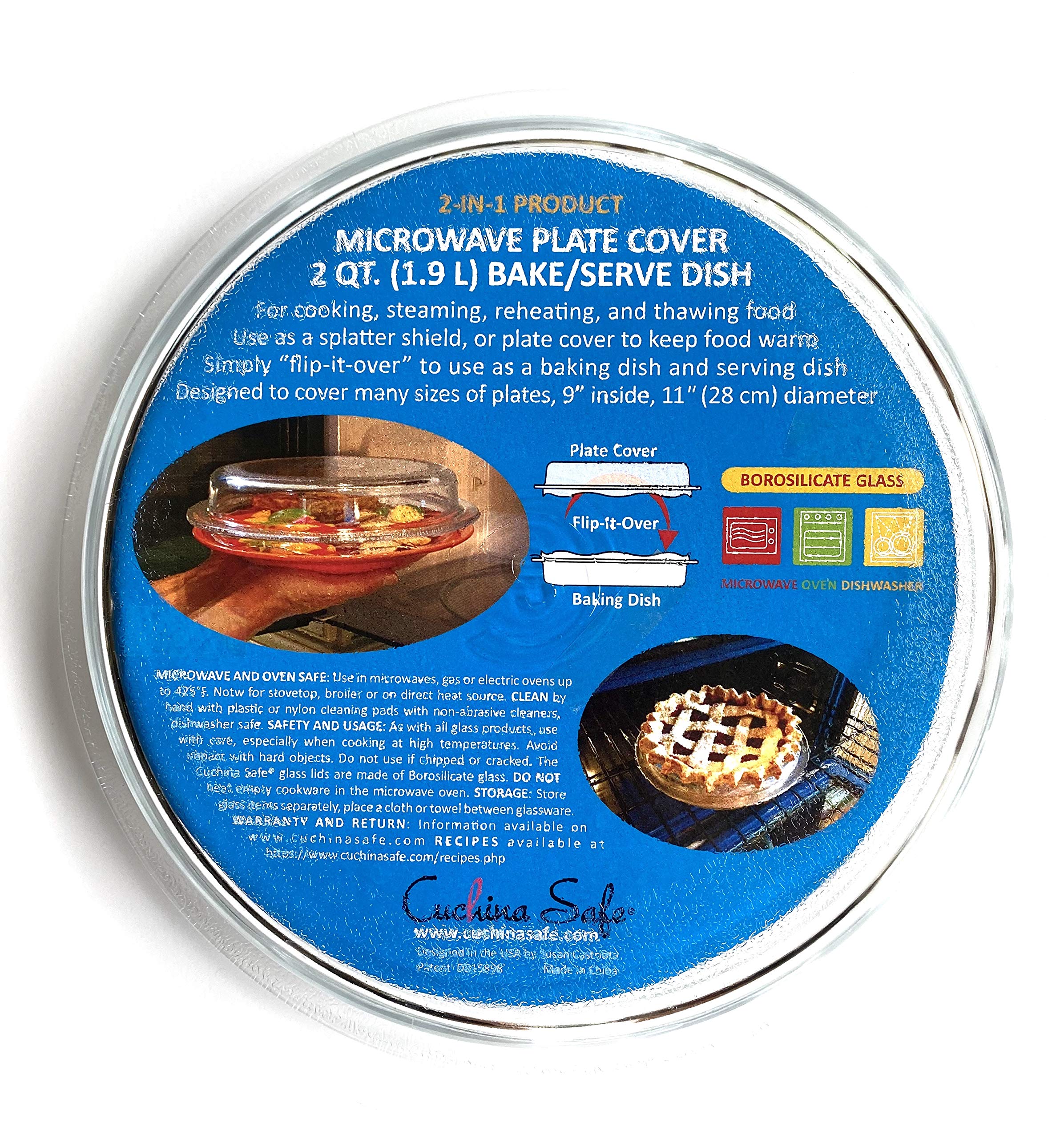 2-in-1 Cover 'n Cook Vented Glass Microwave Plate Cover & Baking Dish - Splatter Guard for Microwave & Oven - BPA-Free, Easy Grip Handle for Baking, Cooking & Serving - Perfect for Meal Prep, Reheating & Family Dinners