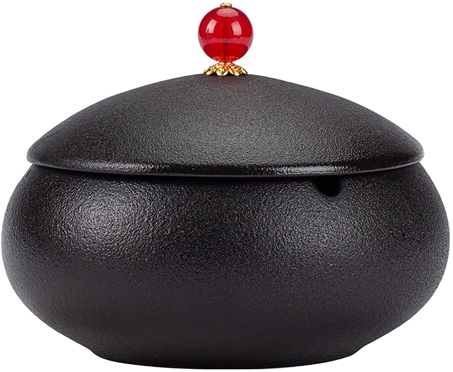 Windproof Ceramic Ashtray with Lid - Indoor/Outdoor Cigarette Ash Holder - Home Office Desktop Smoking Tray for Smokers (Black) | Perfect for Patio, Living Room, and Office Decor