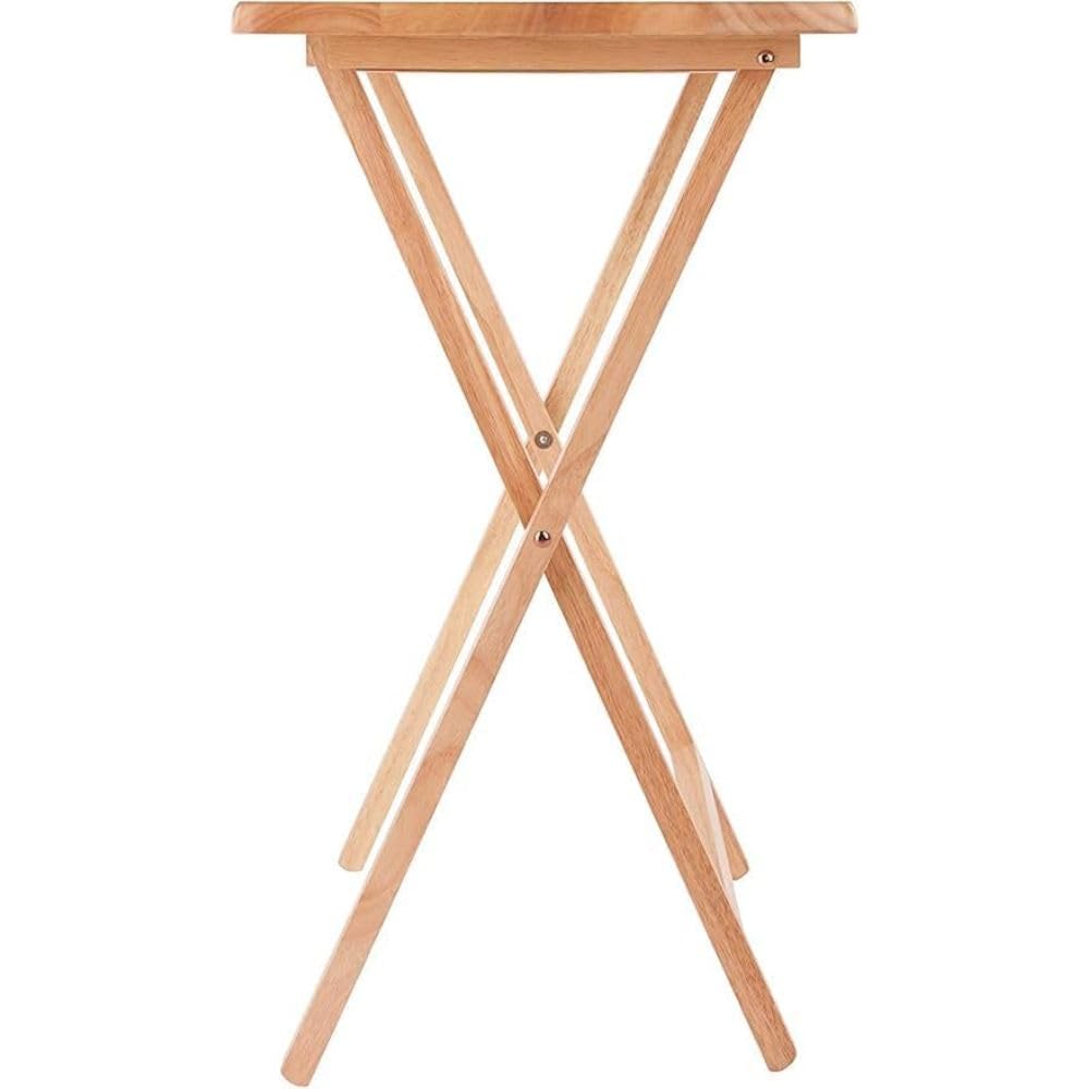 5-Piece Wooden Alex Snack Table Set - Folding TV Tray, Portable Laptop Stand, Compact Gaming Desk - Space Saving, Sturdy & Lightweight for Living Room, Bedroom, Office - Natural Finish - Perfect for Snacking, Working, Studying & Gaming