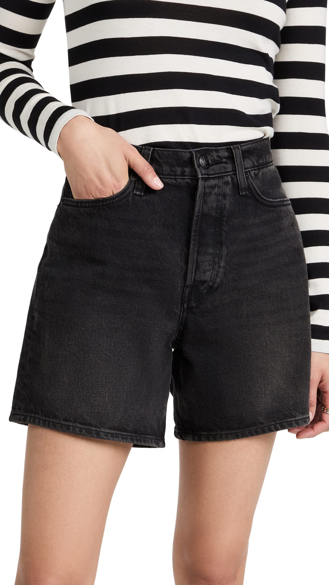 rag & bone Women's Maya High-Rise Denim Shorts - Distressed Blue Jeans for Summer | Casual Wear, Beach Outfits & Street Style