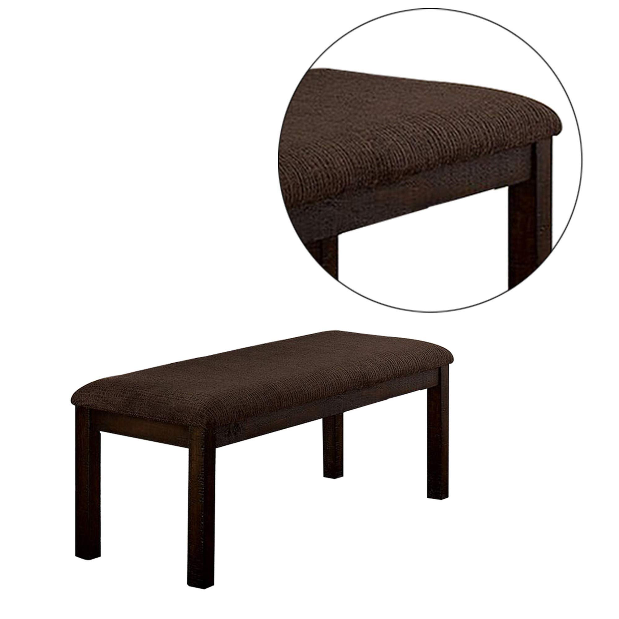 Benjara BM230635 18 Inch Padded Bench with Solid Wood Frame, Brown - Perfect for Entryway, Bedroom, or Living Room Seating