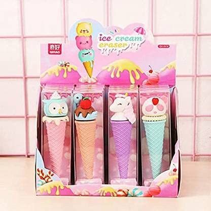 4 Pack Unicorn Ice Cream Design Erasers - Cute Party Favors for Kids, Birthday Return Gifts, Classroom Rewards & Unicorn Theme Party Supplies - Perfect for School, Office & Arts & Crafts