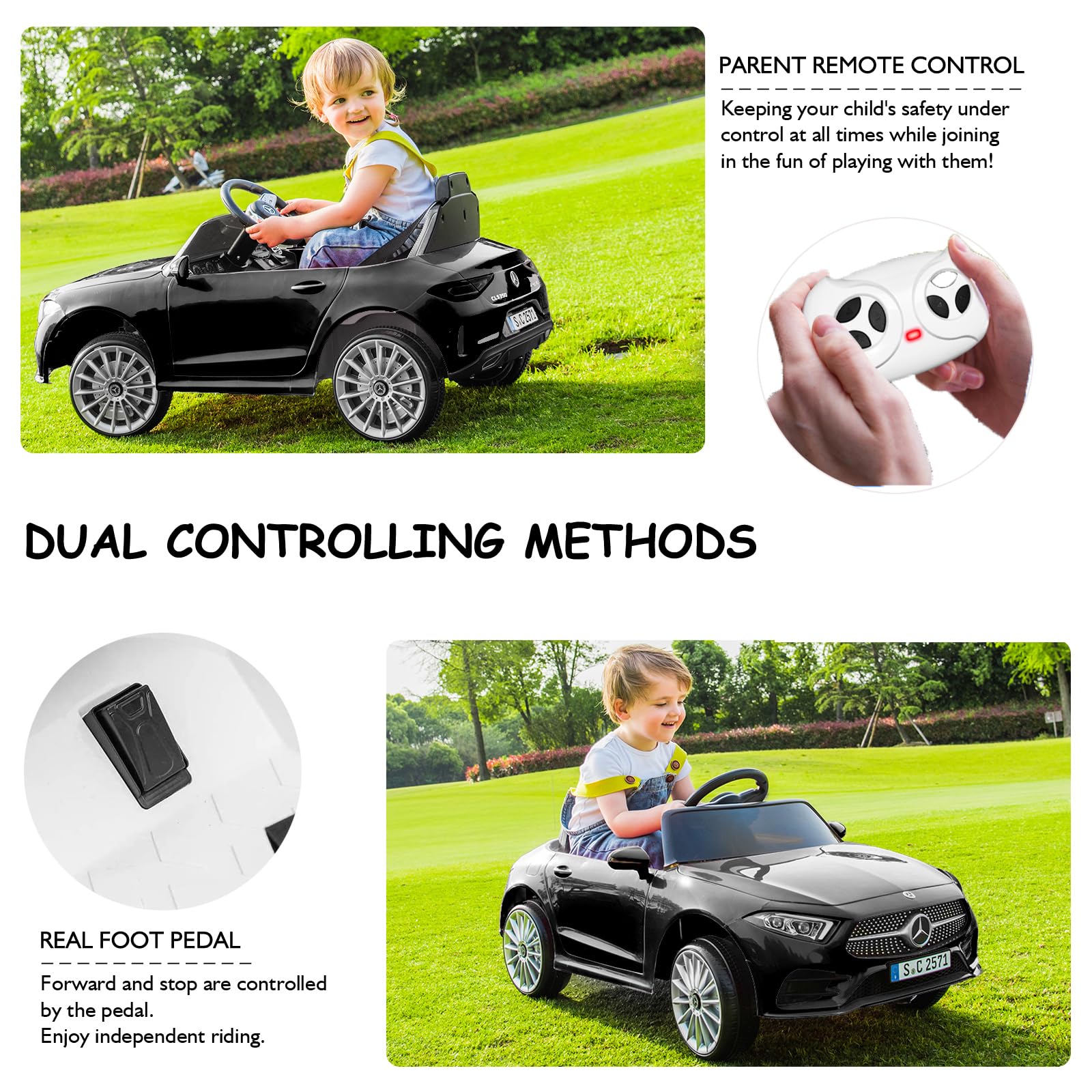 12V Mercedes Benz Licensed Kids Electric Ride On Car with Parent Remote Control - Adjustable Speed, Safety Belt, Music & LED Lights - Battery Powered Toy Vehicle for Boys & Girls (Black) | Perfect for Birthday Gifts, Outdoor Play & Backyard Fun