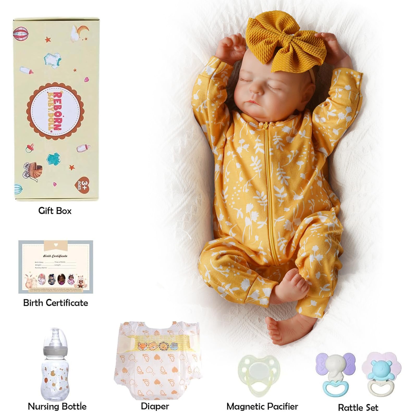 Lifelike Reborn Baby Doll 20 Inch Realistic Newborn Girl Doll - Soft Vinyl Full Body with Outfit & Toy Accessories - Perfect Gift for Kids Age 3+ | Role Play, Collectible Display & Therapy Companion