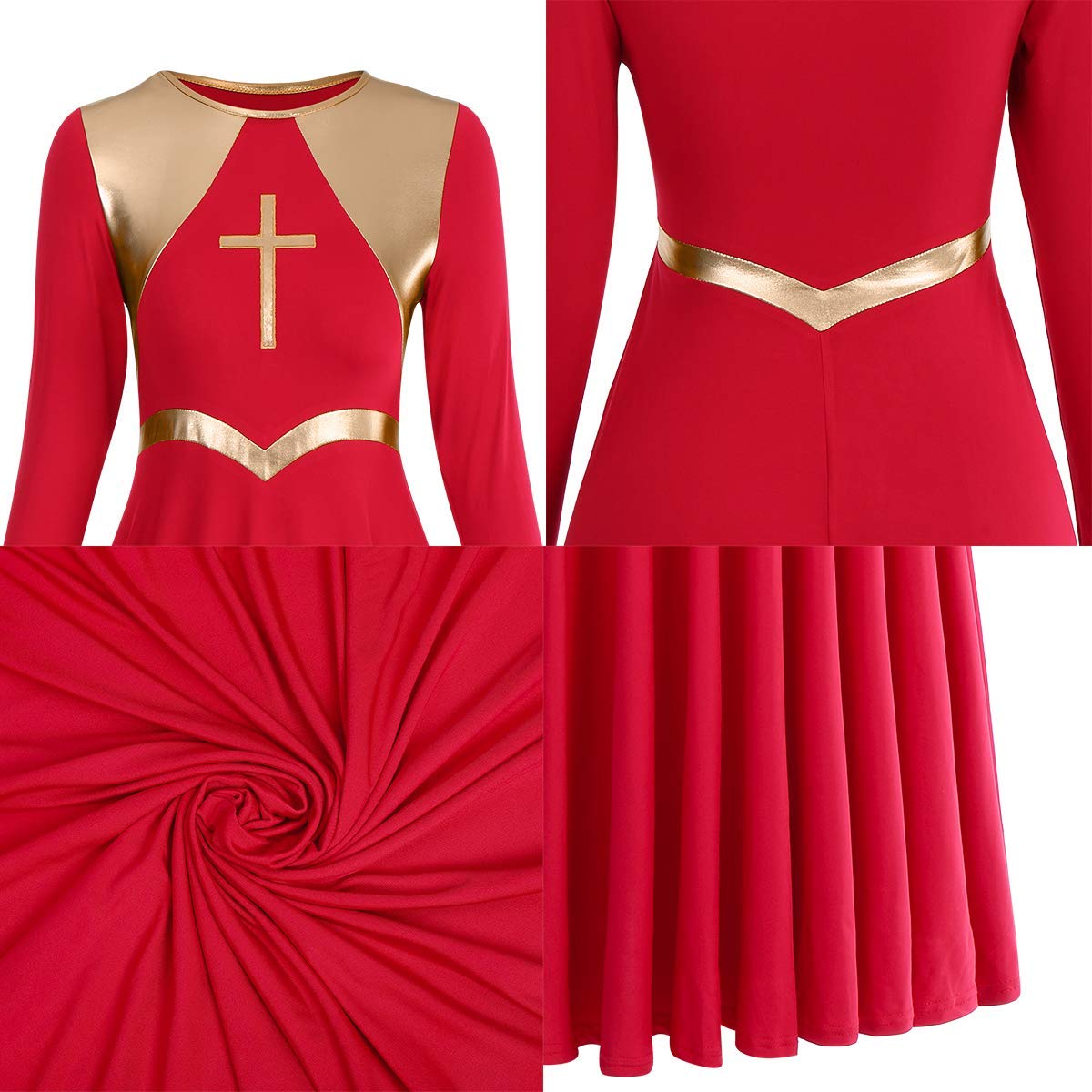 IBAKOM Women's Liturgical Dance Dress - Loose Fit Long Sleeve Metallic Worship Costume for Ballet, Praise Team, Church Performances & Christian Events