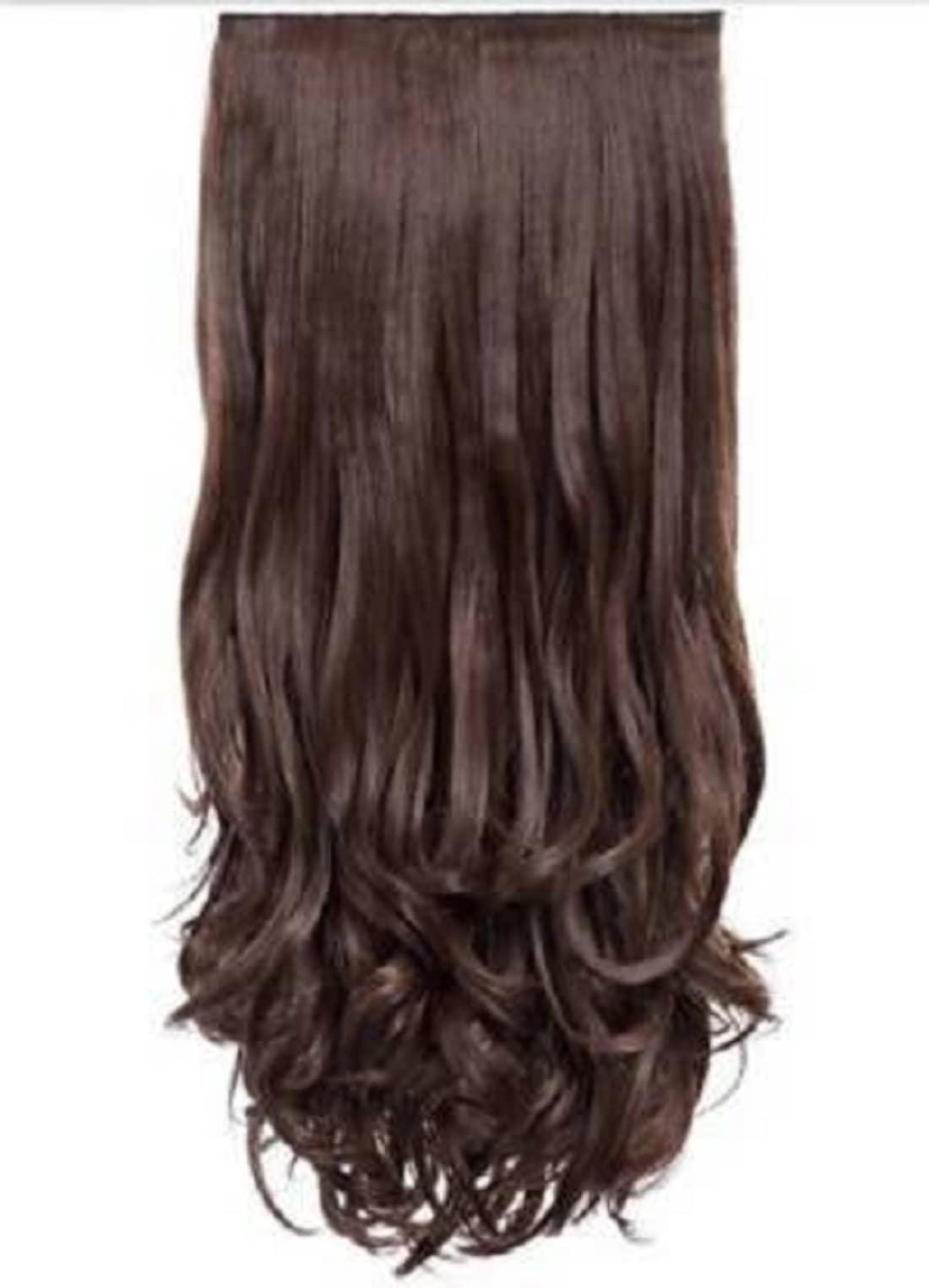 24 Inch Long Wavy/Curly Synthetic Hair Extensions with Clips - Natural Brown Human-Like Hair for Women & Girls | Perfect for Daily Wear, Parties & Special Occasions