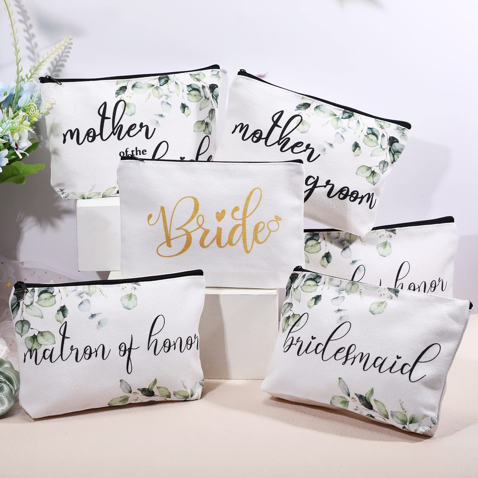 10 Pack Bridesmaid Makeup Bags - Wedding Cosmetic Bags for Bride & Bridesmaids, Cute Printed Canvas Gift Bags for Bridal Party, Women's Shower & Bachelorette Party Essentials - Perfect for Wedding Favors, Girls' Night Out & Travel Toiletry Storage