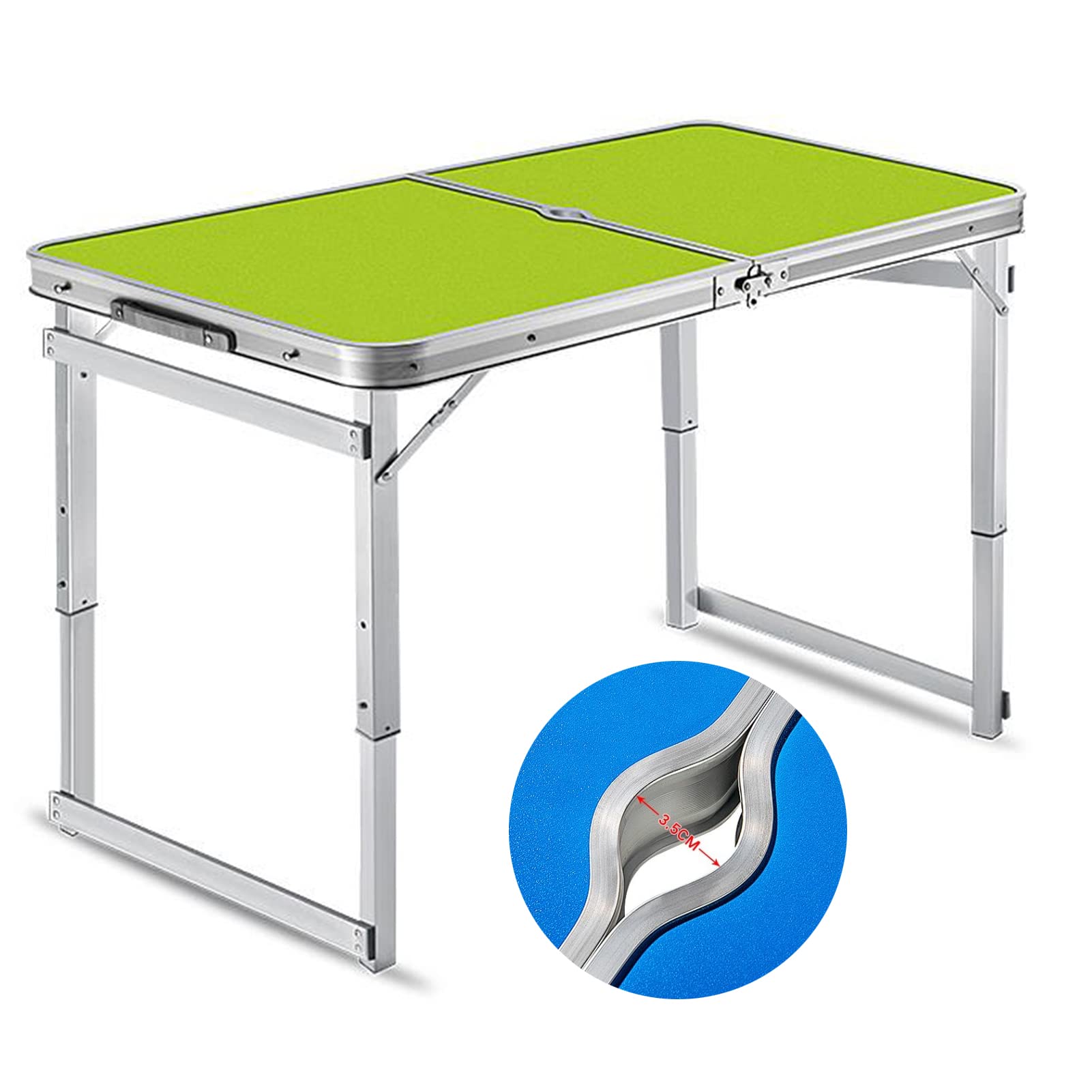 Portable Aluminum Camping Table - Adjustable Height Lightweight Folding Table for Outdoor Picnic, Beach, Backyard, RV & Indoor Use with Umbrella Hole (Green) | Perfect for Camping Trips, Tailgating & Patio Dining