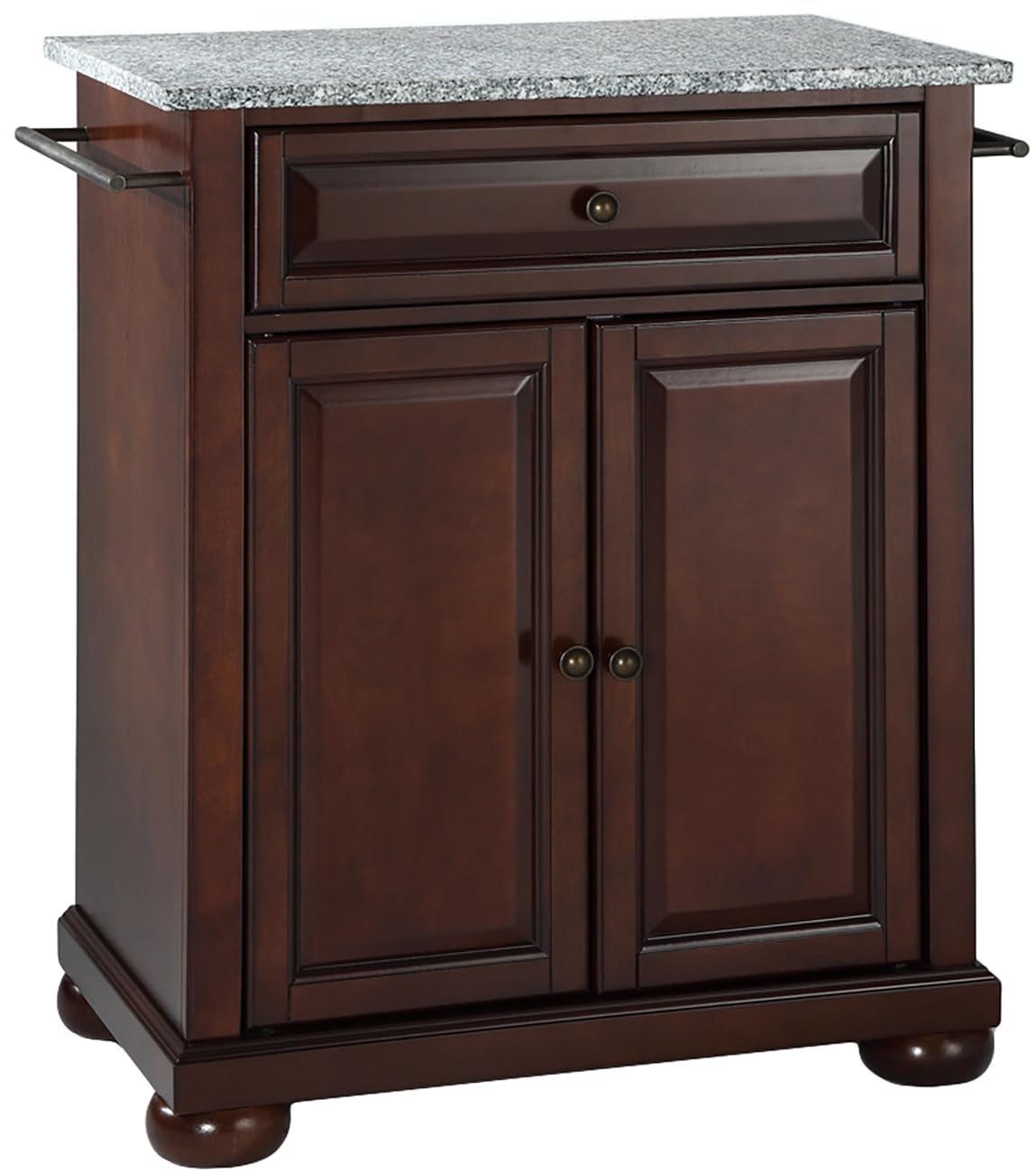Crosley Alexandria Granite Top Portable Kitchen Island Cart with Wheels - Microwave Stand, Storage Cabinet, Mahogany Finish - Perfect for Small Kitchens, Apartments & Mobile Food Prep Stations