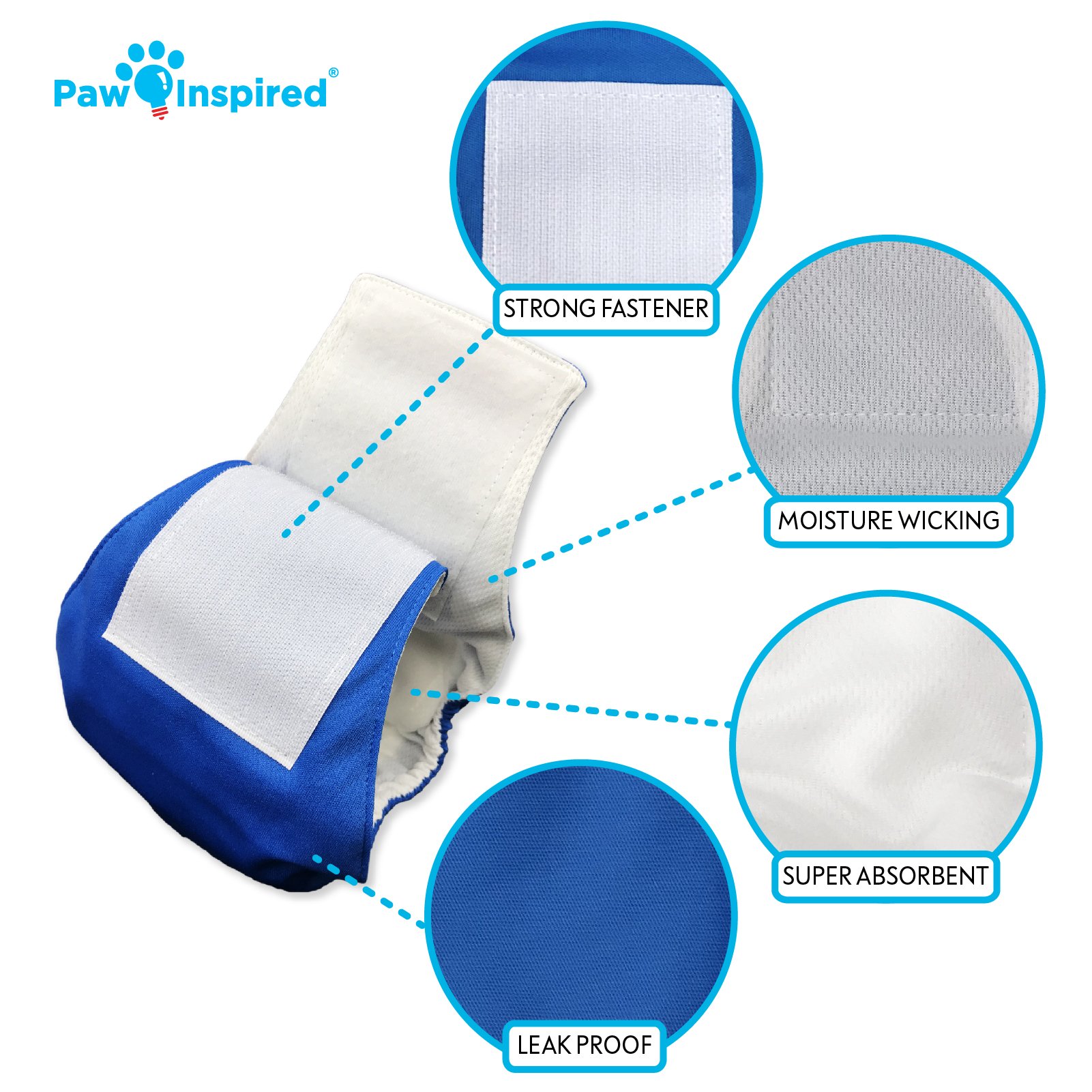 Paw Inspired Washable Dog Diapers for Male Dogs - Ultra Protection Reusable Pet Wraps (3 Pack, X-Small) - Perfect for House Training, Travel & Senior Dogs