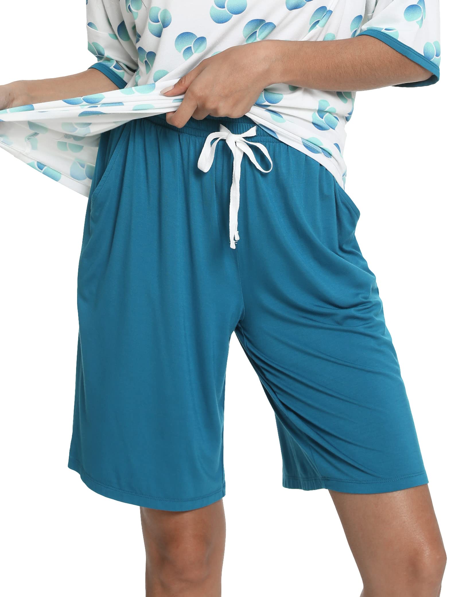 LazyCozy Women's Bamboo Viscose Pajama Set - Short Sleeve & Shorts for Sleep & Lounge
