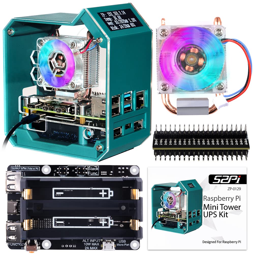 GeeekPi Raspberry Pi 4 Mini Tower Case with ICE Tower Cooler, UPS Plus Hat, 0.96