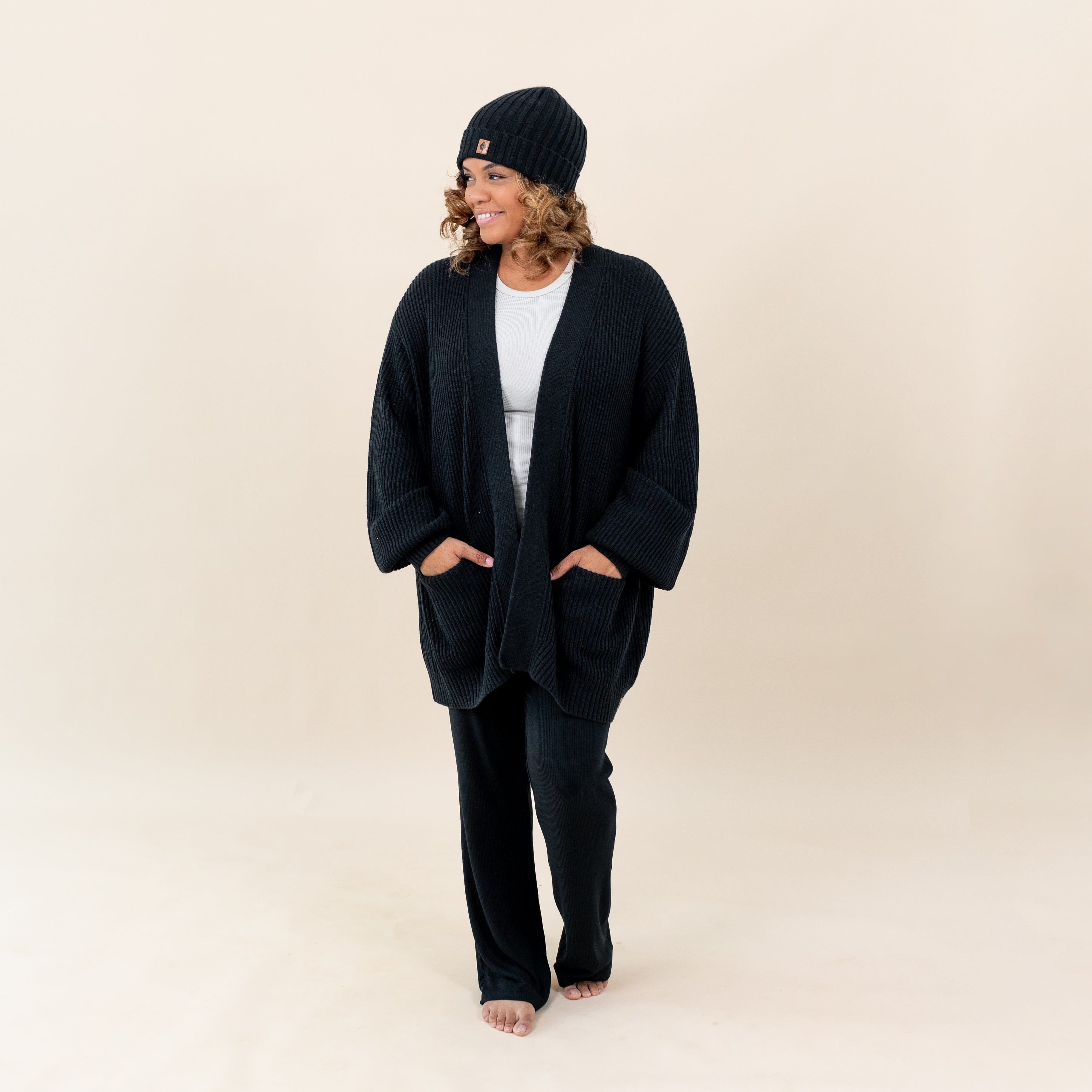 Chunky Knit Ribbed Beanie for Men & Women - Soft Winter Hat for Cold Weather - Midnight Black - Cozy Outdoor Accessory for Skiing, Hiking and Daily Wear