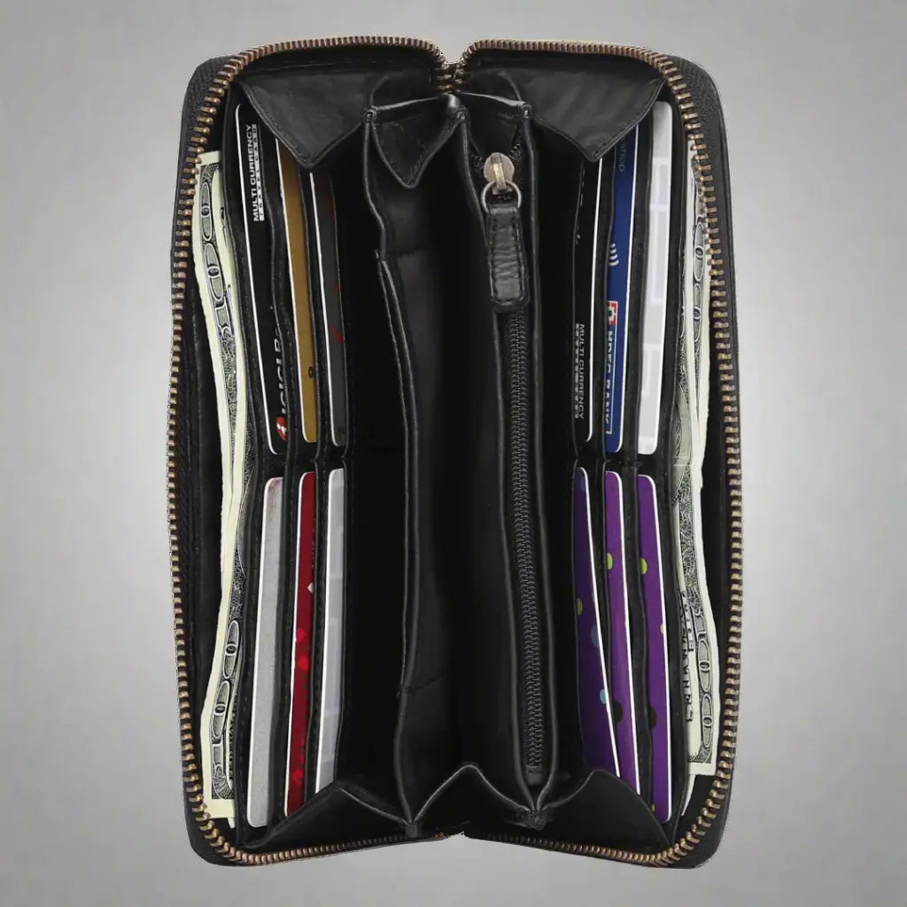 Women's RFID Blocking Zip Around Wallet with Multiple Card Slots - Perfect for Travel, Shopping & Everyday Use