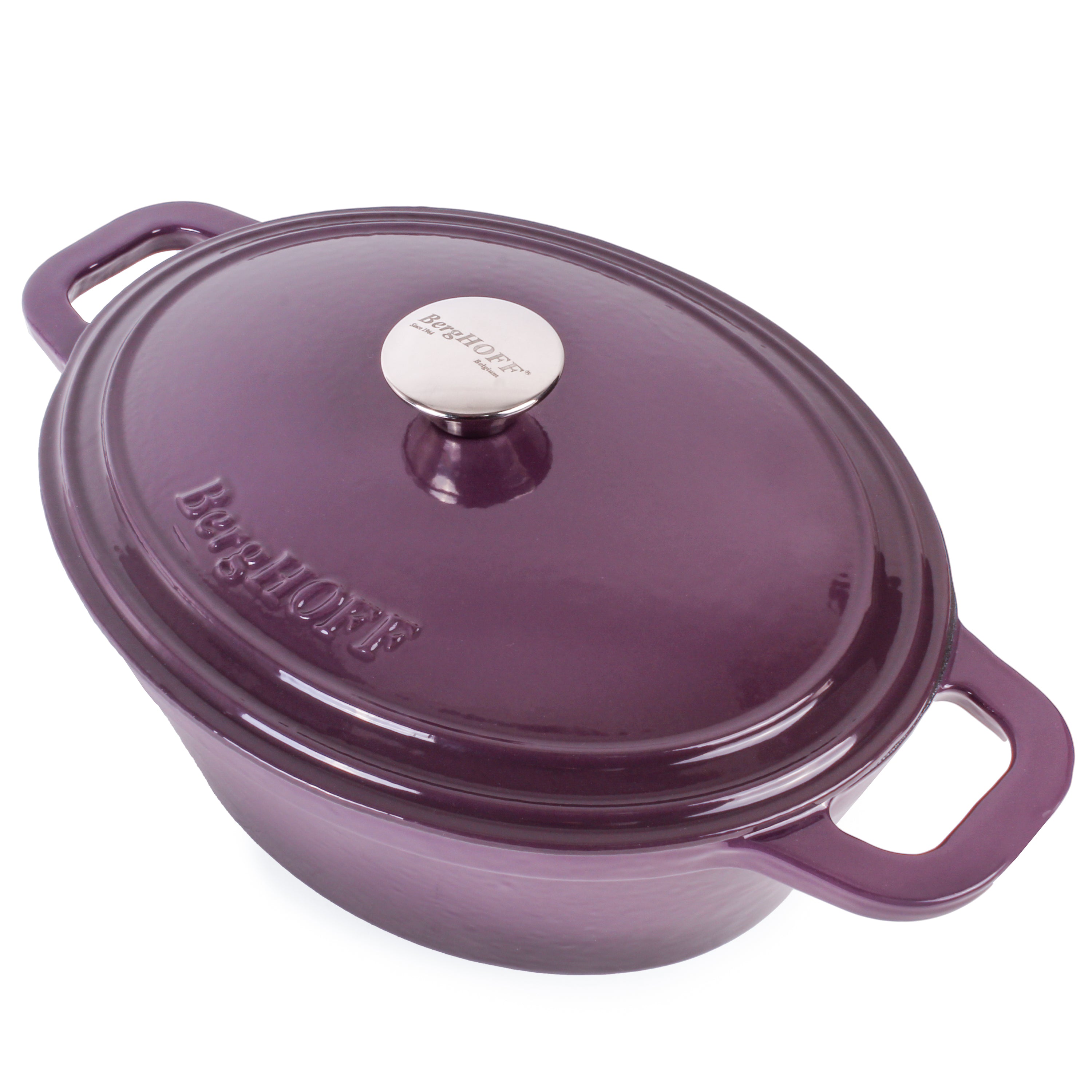 BergHOFF Neo Cast Iron 8-Quart Oval Dutch Oven with Lid - Purple | Heavy Duty Enameled Cookware for Braising, Stewing & Baking | Perfect for Stovetop, Oven & Camping Cooking