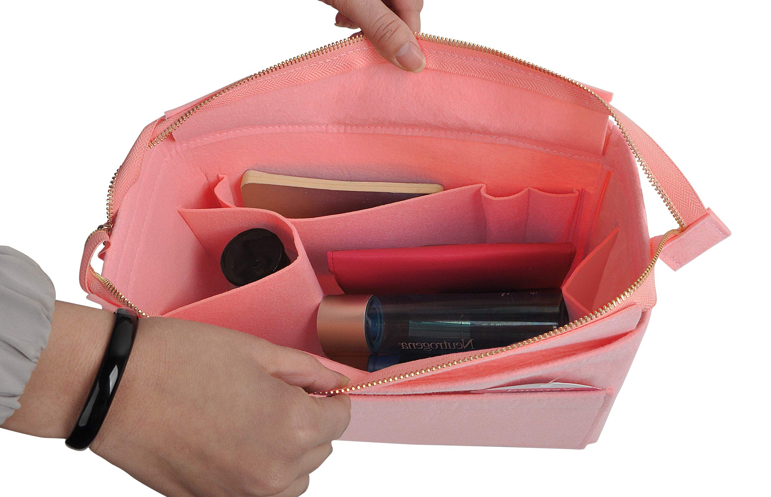 Vercord Large Felt Zipper Handbag Tote Purse Duffel Backpack Organizer Insert in Pale Pink - Perfect for Travel, Work, Gym & Daily Organization