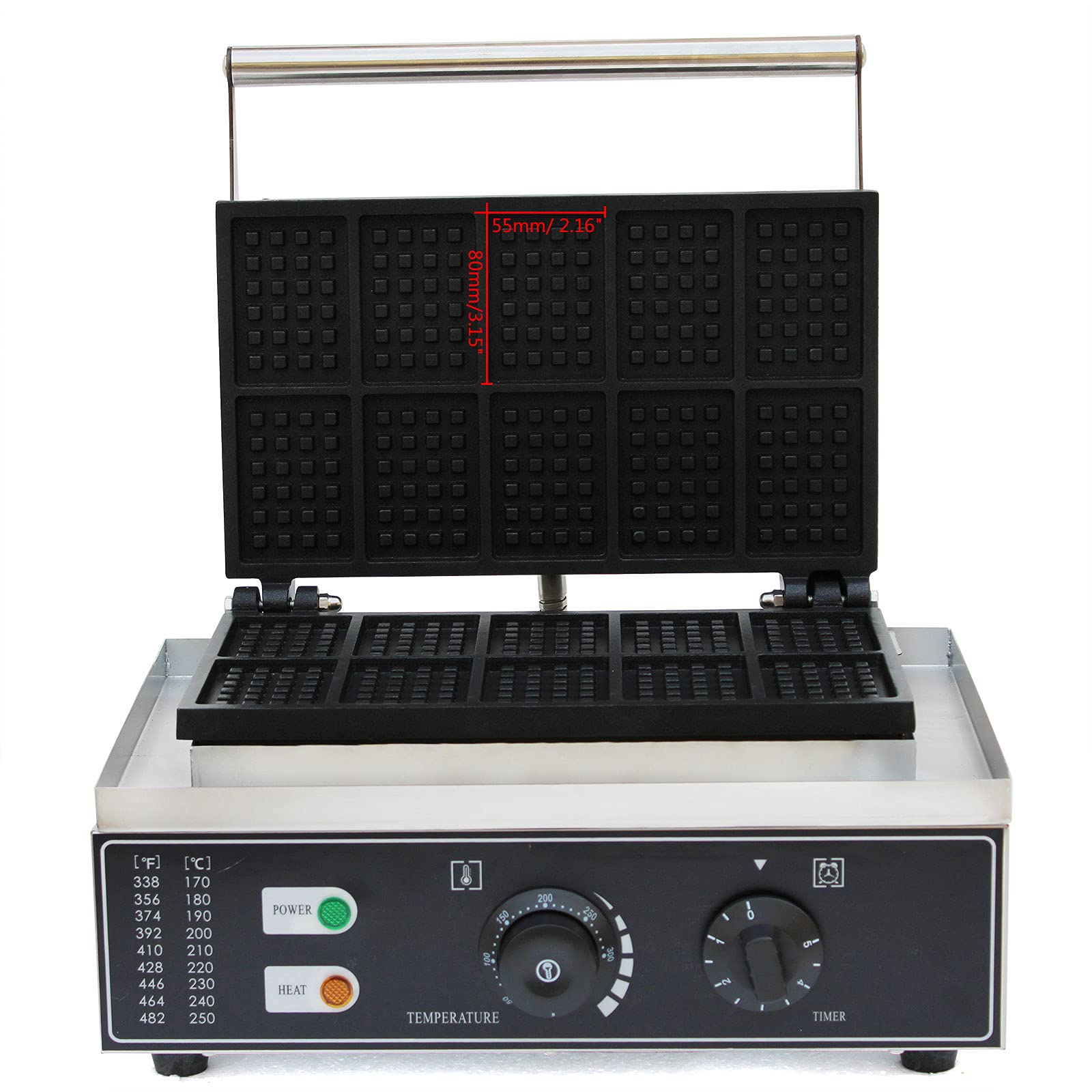 Commercial Electric Waffle Maker Machine - 10Pcs Nonstick Crispy Waffle Iron, Stainless Steel Hot Dog & Sausage Maker for Waffles, Paninis, Hash Browns - 1500W 110V Household Waffle Cone Maker - Perfect for Breakfast, Cafes, Restaurants & Food Trucks