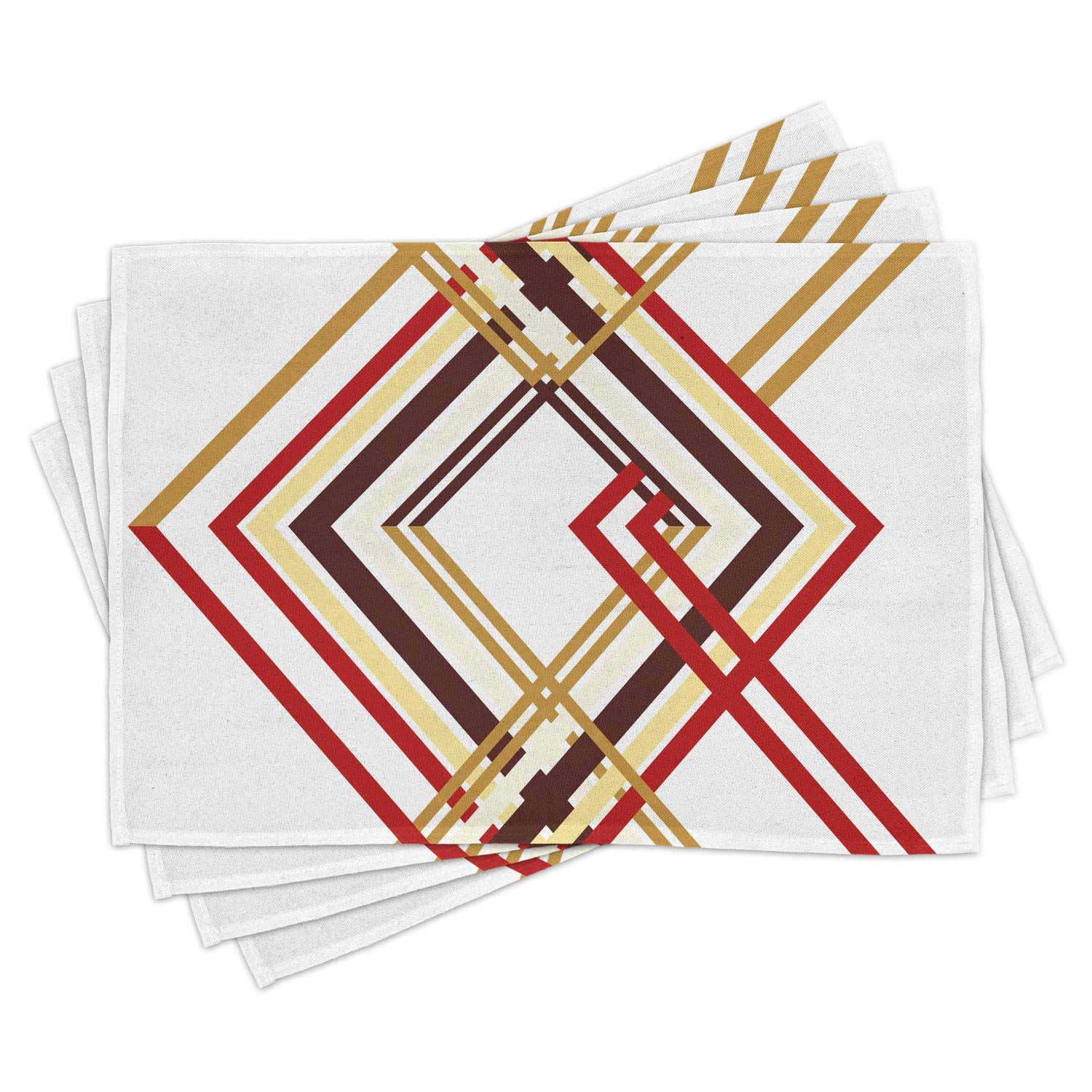 Ambesonne Modern Place Mats Set of 4 - Retro Diamond Border Geometric Design Washable Fabric Placemats for Dining Table & Kitchen Decor in Ruby Caramel Brown & Tan | Perfect for Dinner Parties, Holiday Meals & Everyday Use