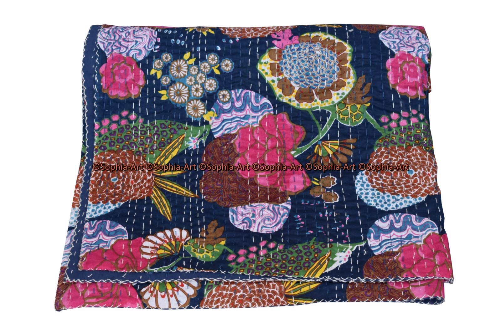 Sophia-Art Reversible Indian Kantha Quilt - Twin/King Size 108