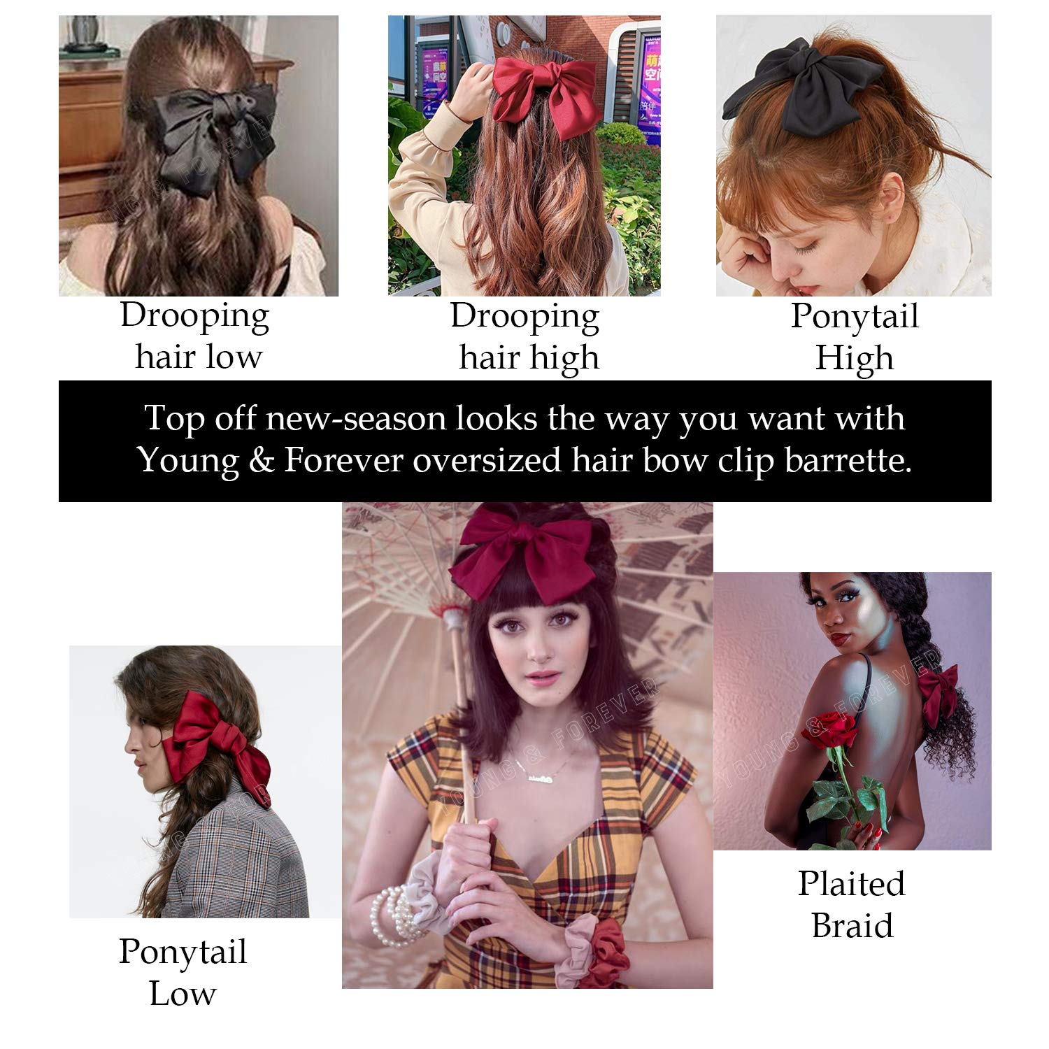 Young & Forever Valentine's Day Hair Bows for Women & Girls - Maroon Hair Clips, Bowknot French Barrettes, Stylish Hair Accessories for Everyday Wear, Parties & Gifts