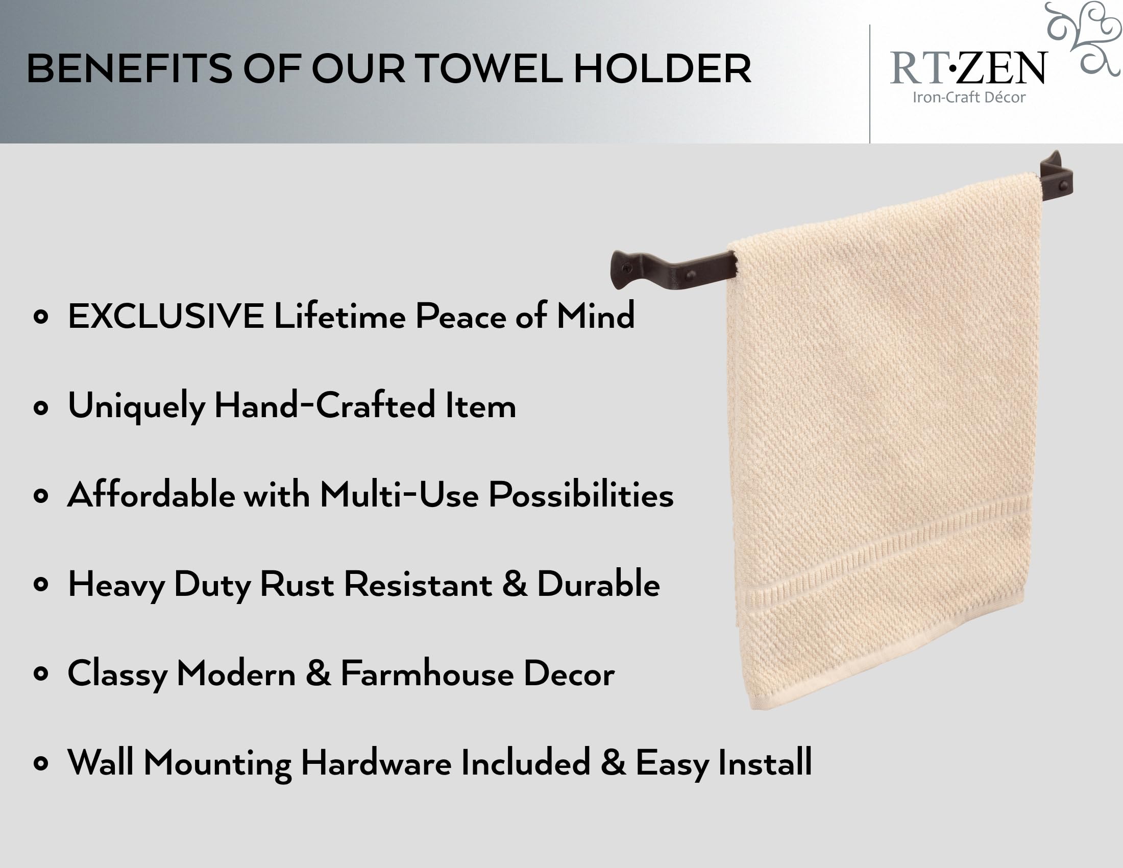 RTZEN Farmhouse Bathroom Towel Holder - 17