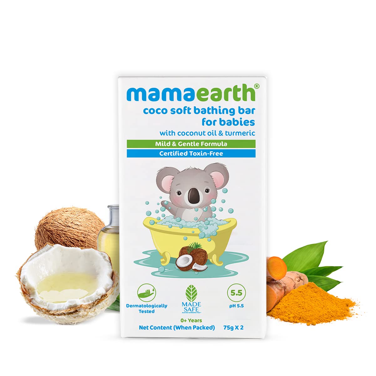 Mamaearth Coco Soft Baby Bathing Bar with Coconut Oil & Turmeric - pH 5.5 Gentle Soap for Newborns & Infants (Pack of 2 x 75g) - Perfect for Sensitive Skin & Daily Bath Time