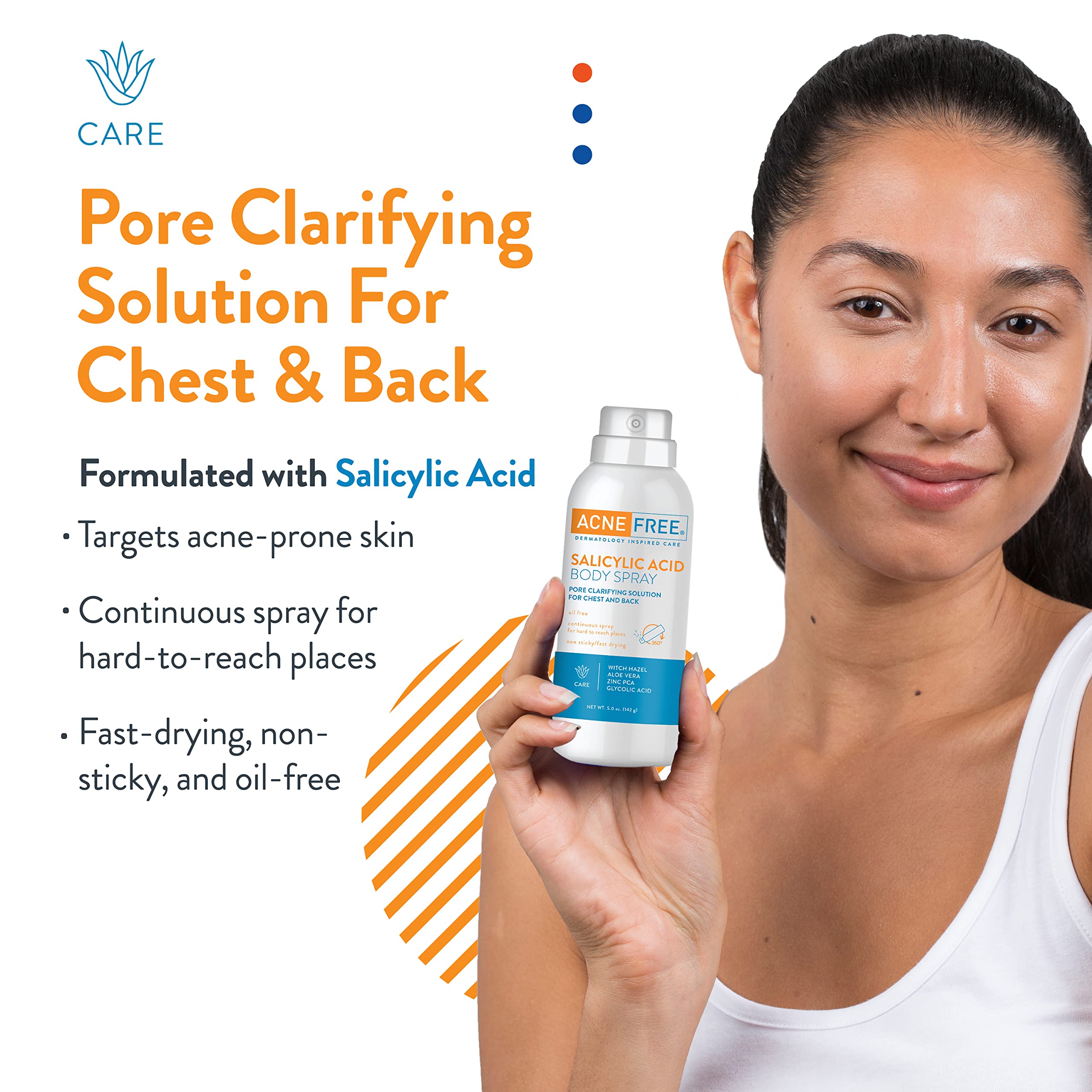 Acne Free Salicylic Acid Body Spray with Glycolic Acid - Exfoliating & Pore Clarifying Treatment for Clear Skin, 5 oz (3-Pack) | Perfect for Back, Chest & Body Acne Prevention & Treatment