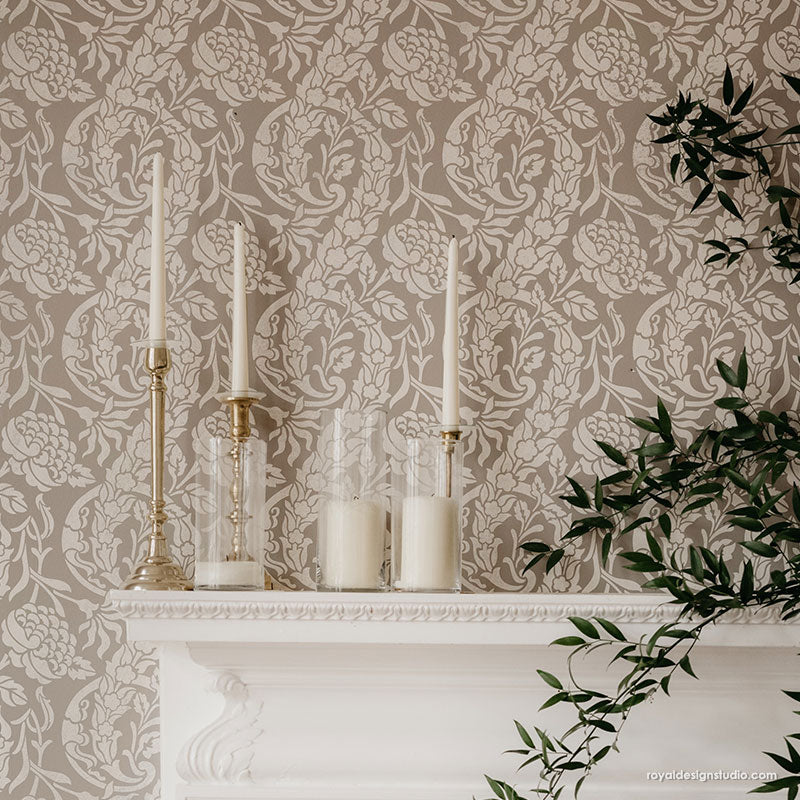 Saxony Damask Wall Stencil - DIY Home Decor Painting Template for Living Room, Bedroom, and Accent Walls - Reusable & Easy to Use for Creative Wall Designs